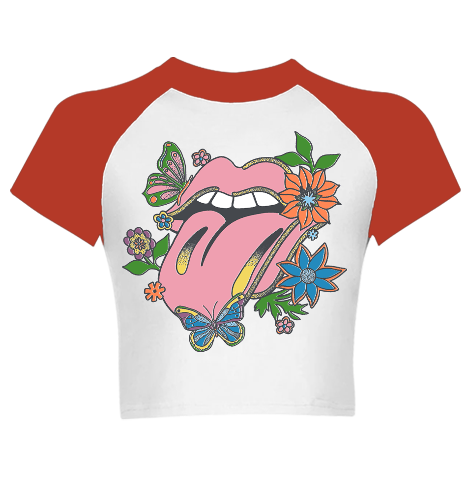 WOMEN'S FLOWER TONGUE RAGLAN - The Rolling Stones