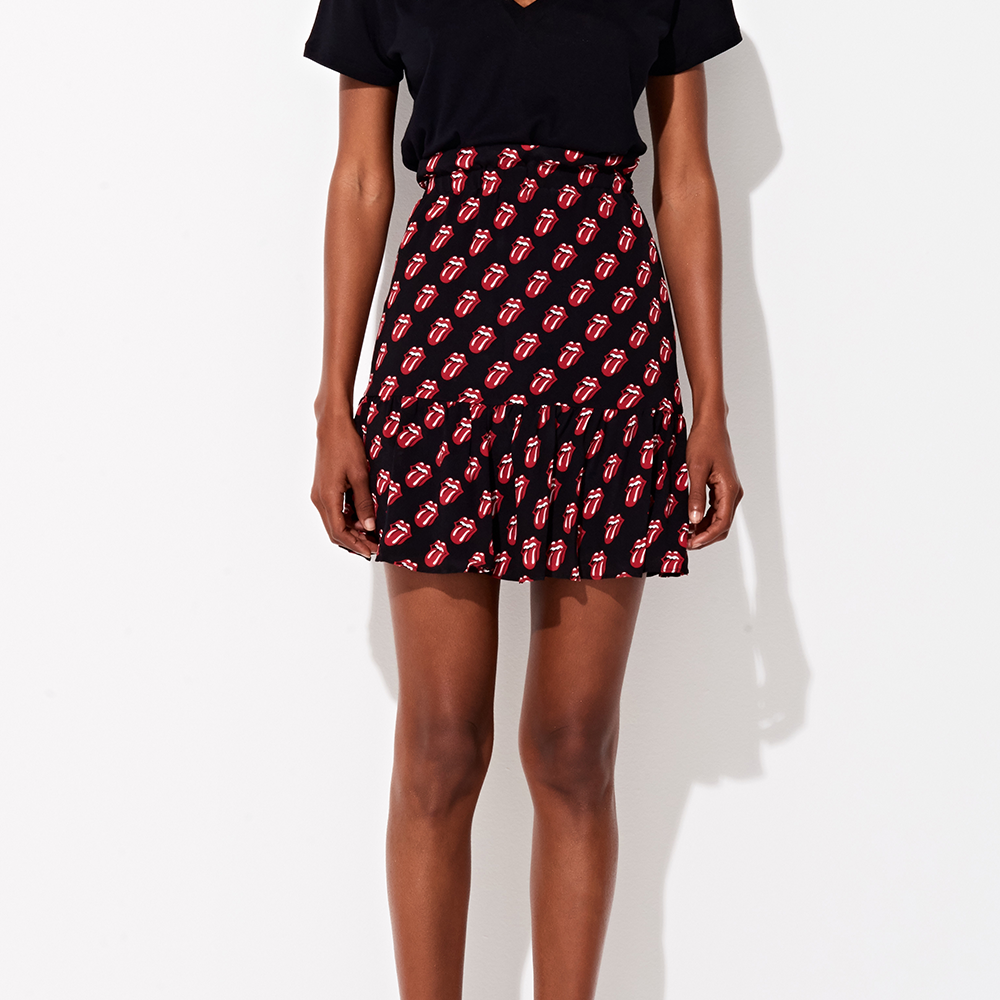 The Rolling Stones - Triya x Stones Tongue Print Mini Silk Skirt