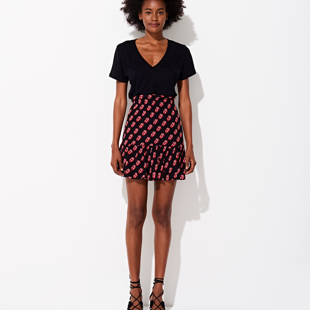 The Rolling Stones - Triya x Stones Tongue Print Mini Silk Skirt