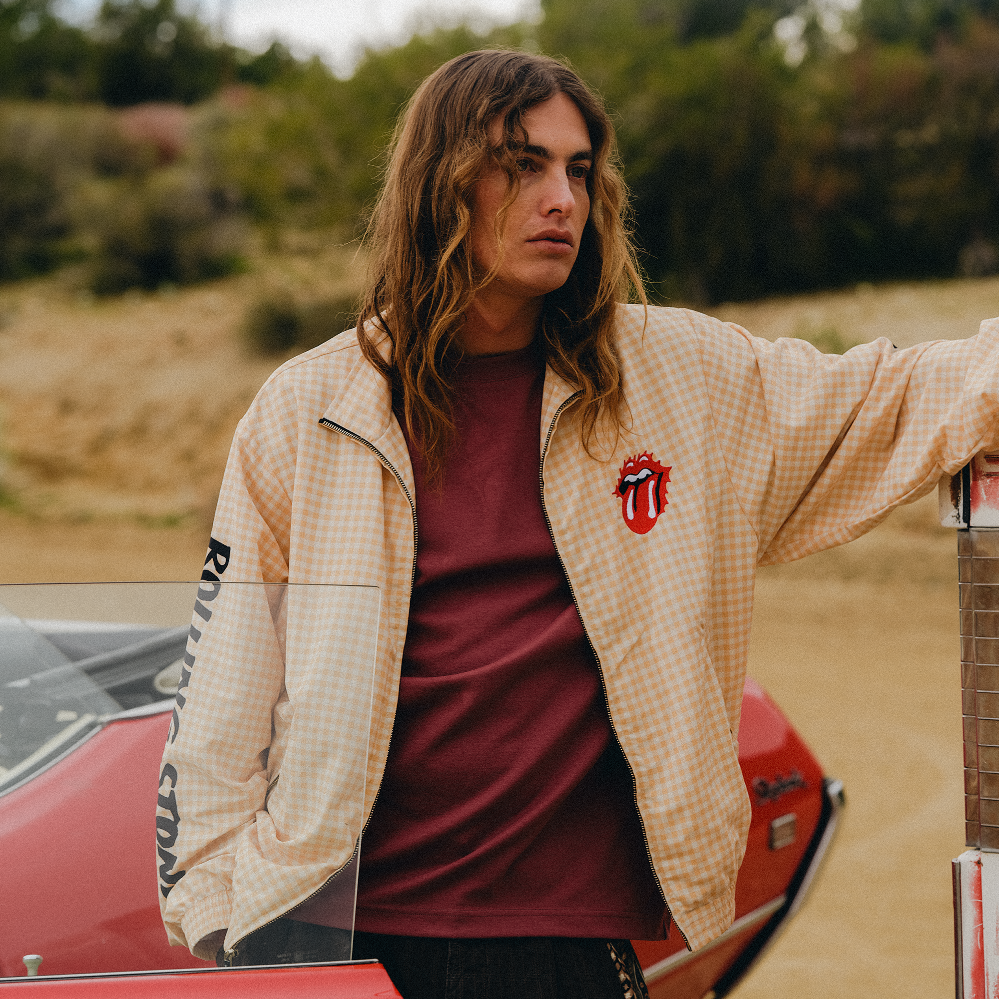 RS No. 9 - The Rolling Stones Natural Check Harrington Windbreaker Jacket