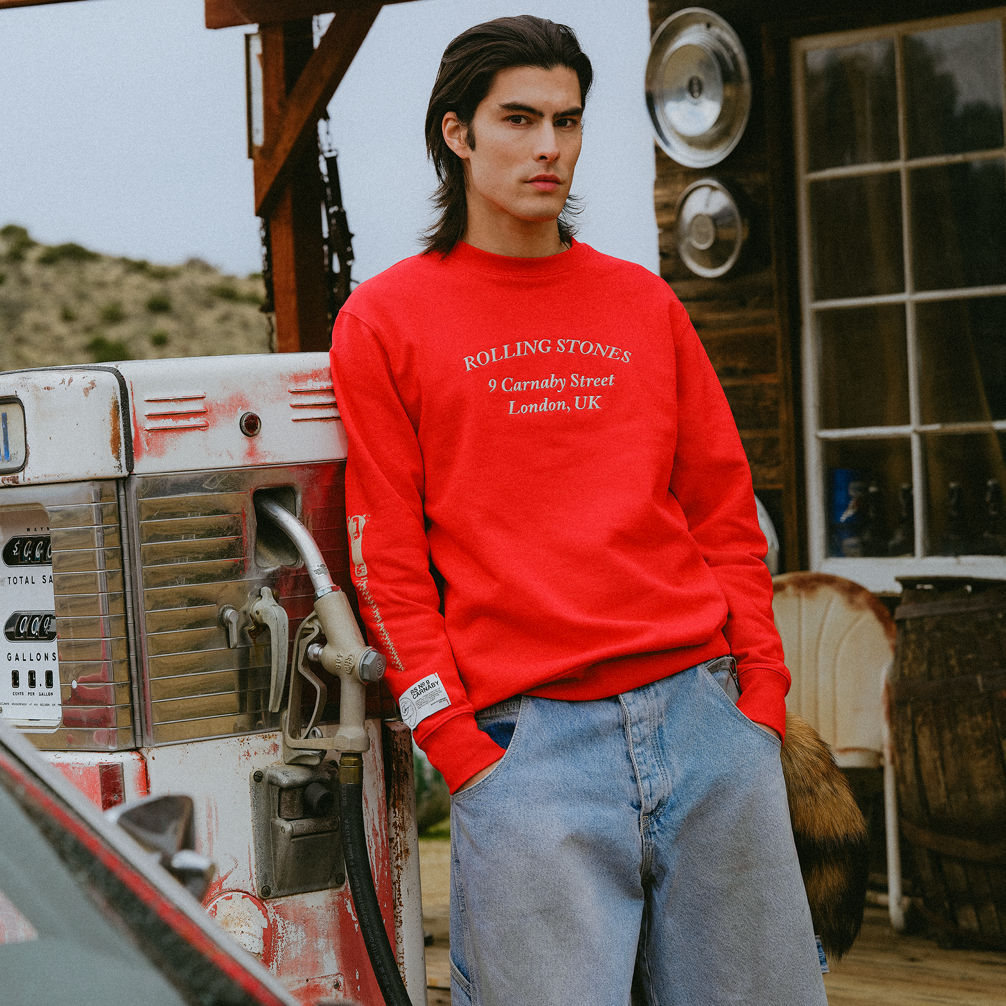 RS No. 9 - Rolling Stones Zipper Sleeve Red Crewneck Sweater