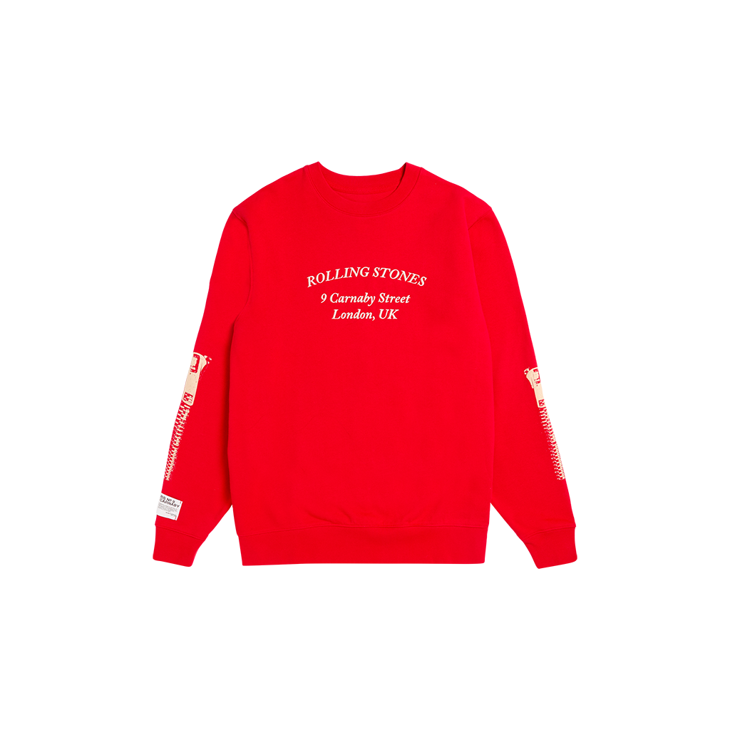 RS No. 9 - Rolling Stones Zipper Sleeve Red Crewneck Sweater