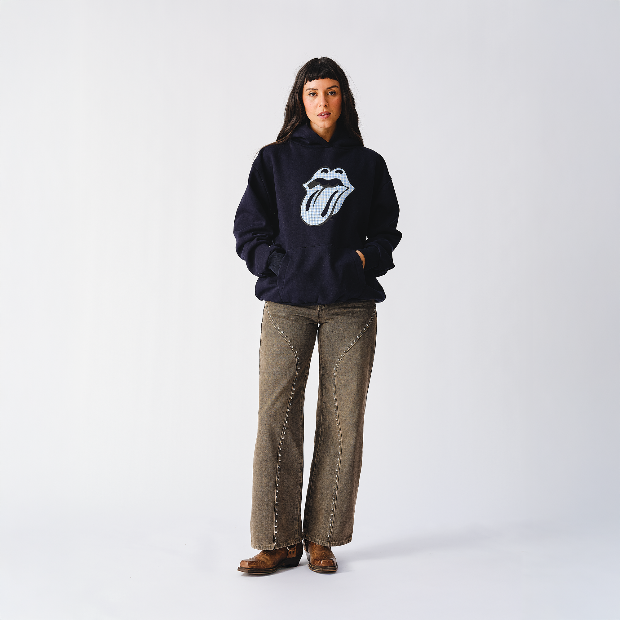 RS No. 9 - Classic The Rolling Stones Cursive Navy Pullover Hoodie