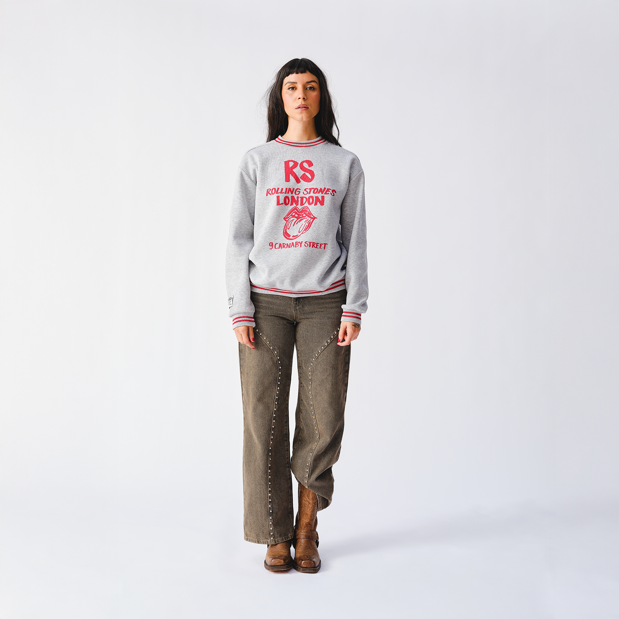 RS No. 9 - Retro Contrast Rib RS London Grey Crewneck Sweater