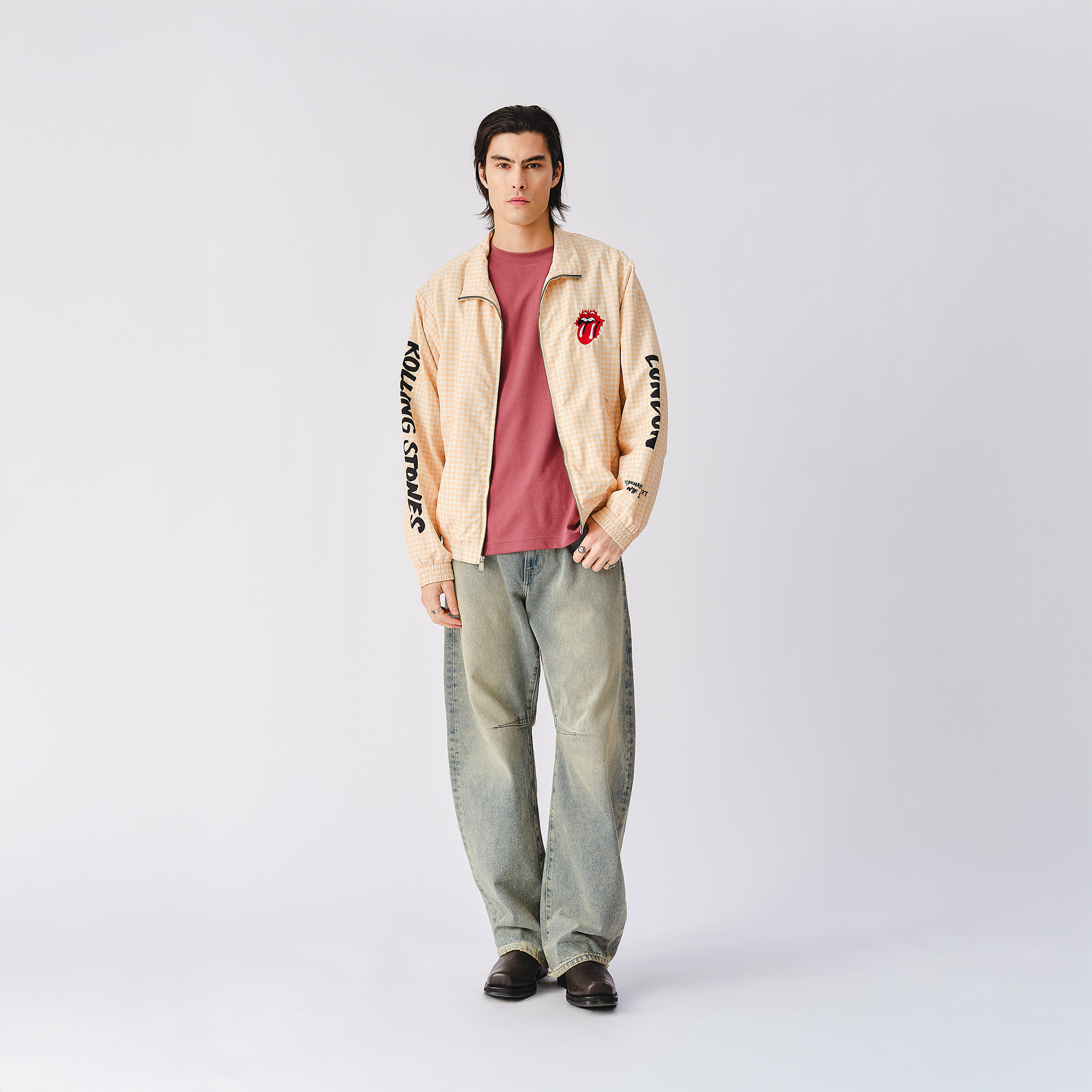 RS No. 9 - The Rolling Stones Natural Check Harrington Windbreaker Jacket
