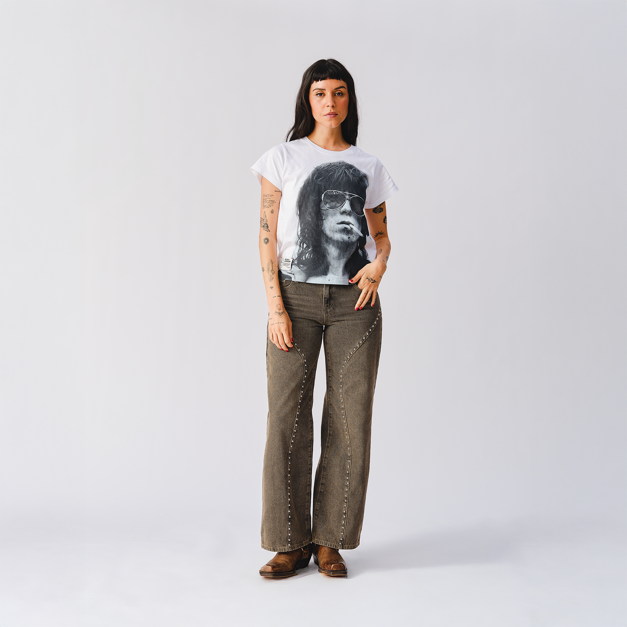 RS No. 9 - Jumbo Print Keith Smoking Photo White Baby Tee