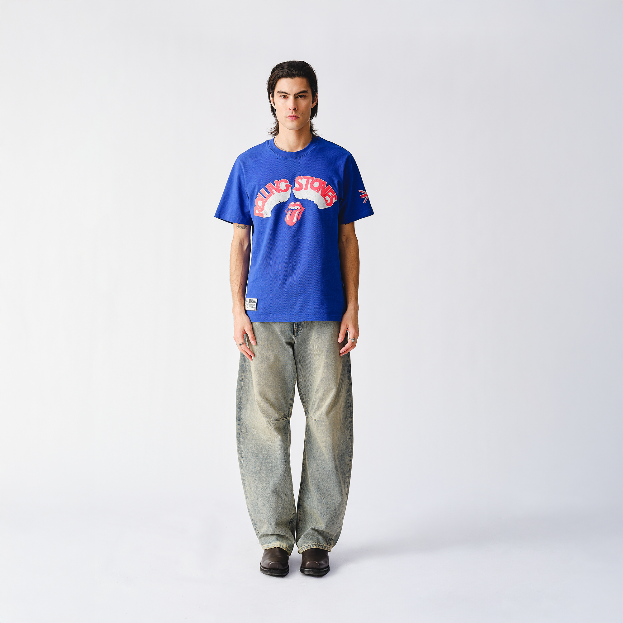 RS No. 9 - Rolling Stones Union Jack Crooked Logo Blue T-Shirt