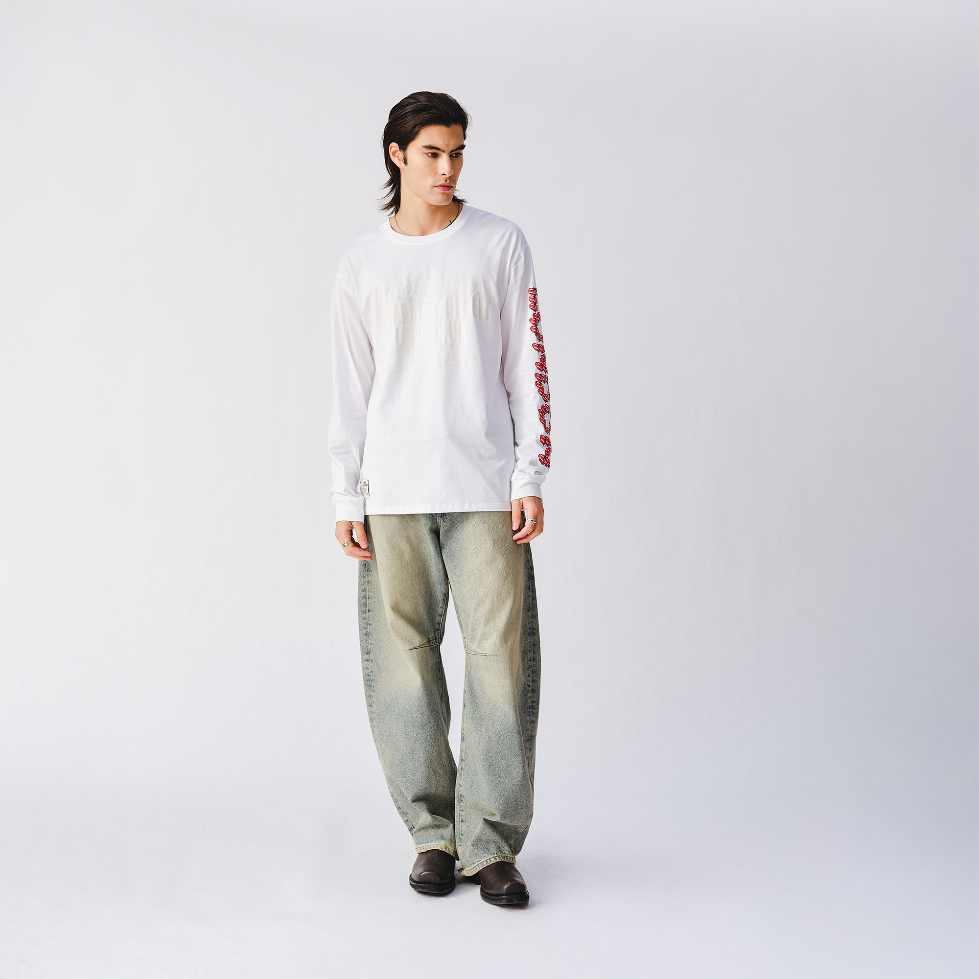 RS No. 9 - Rolling Stones Tonal 3D Print White Longsleeve T-Shirt