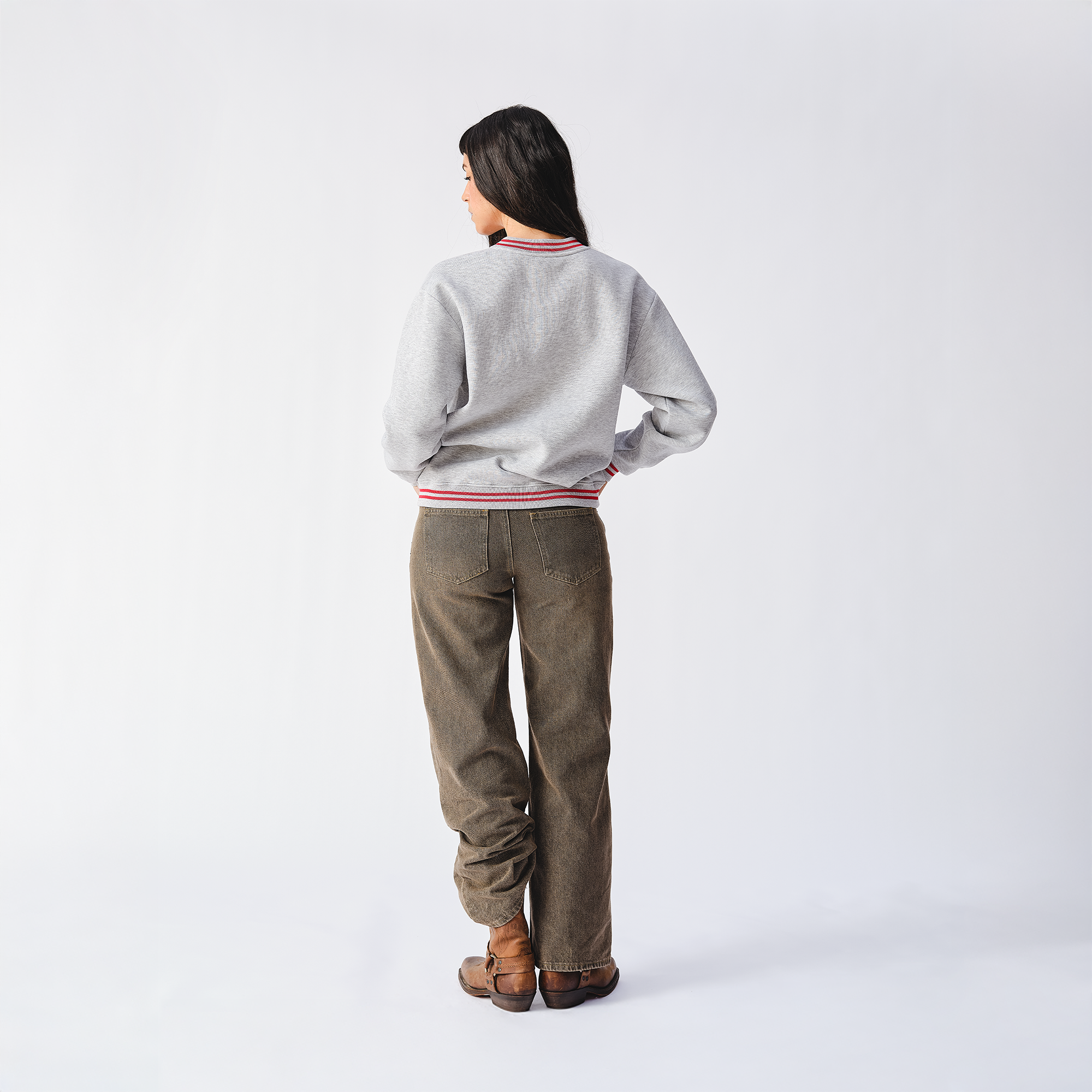 RS No. 9 - Retro Contrast Rib RS London Grey Crewneck Sweater