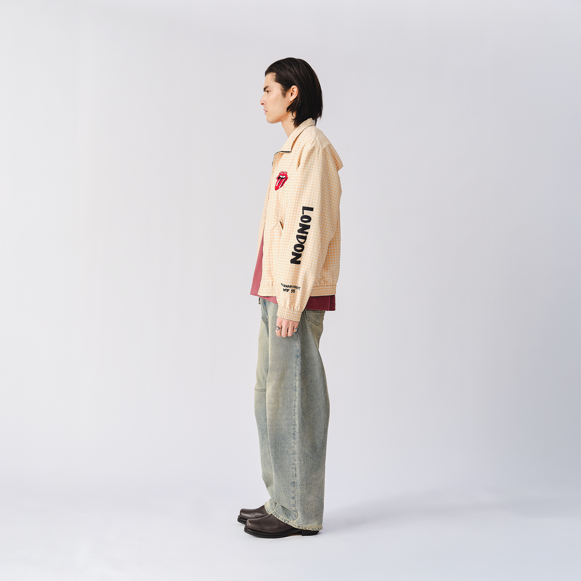 RS No. 9 - The Rolling Stones Natural Check Harrington Windbreaker Jacket