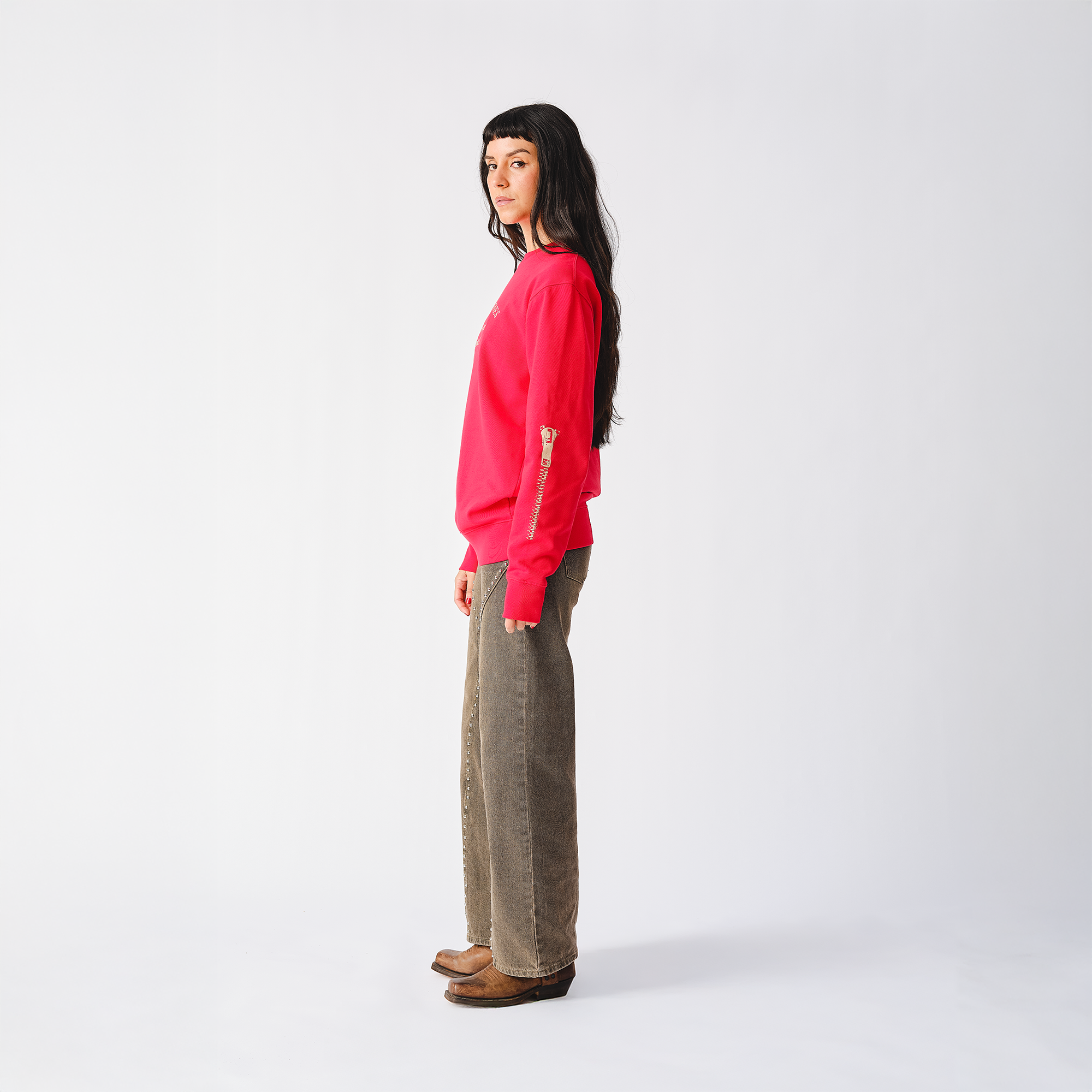 RS No. 9 - Rolling Stones Zipper Sleeve Red Crewneck Sweater