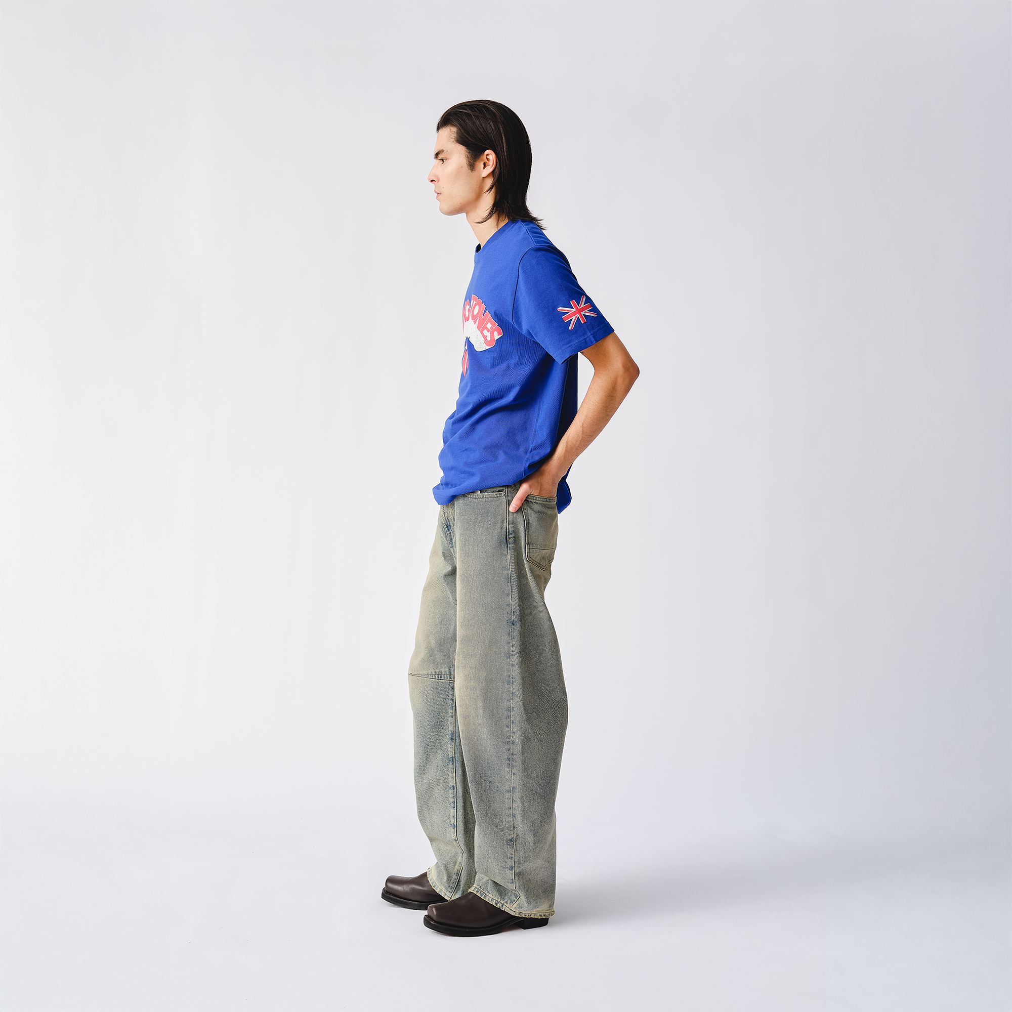 RS No. 9 - Rolling Stones Union Jack Crooked Logo Blue T-Shirt