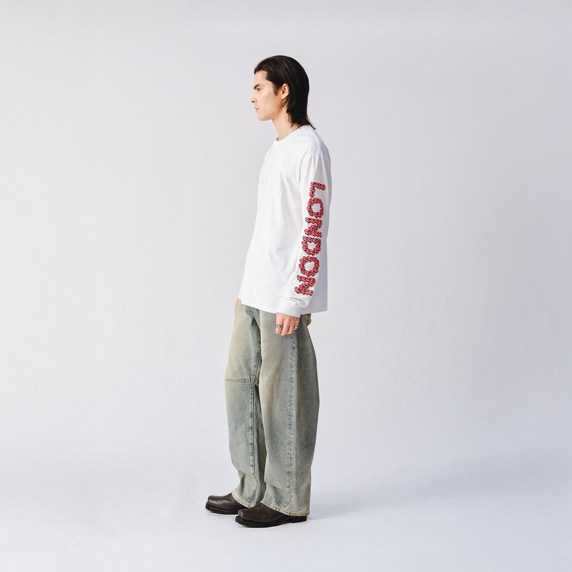 RS No. 9 - Rolling Stones Tonal 3D Print White Longsleeve T-Shirt