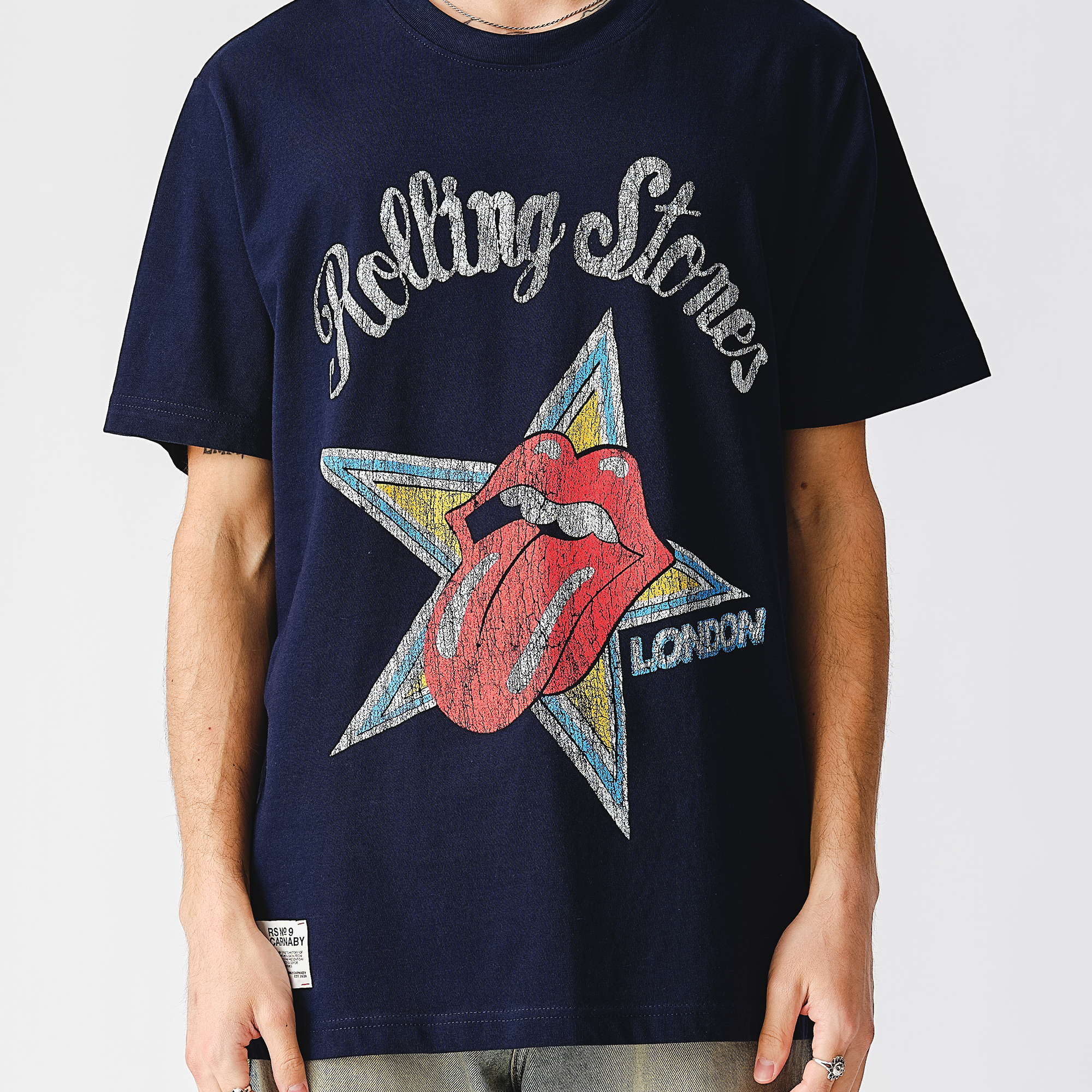 RS No. 9 - The Rolling Stones Fame Star Tongue Navy T-Shirt