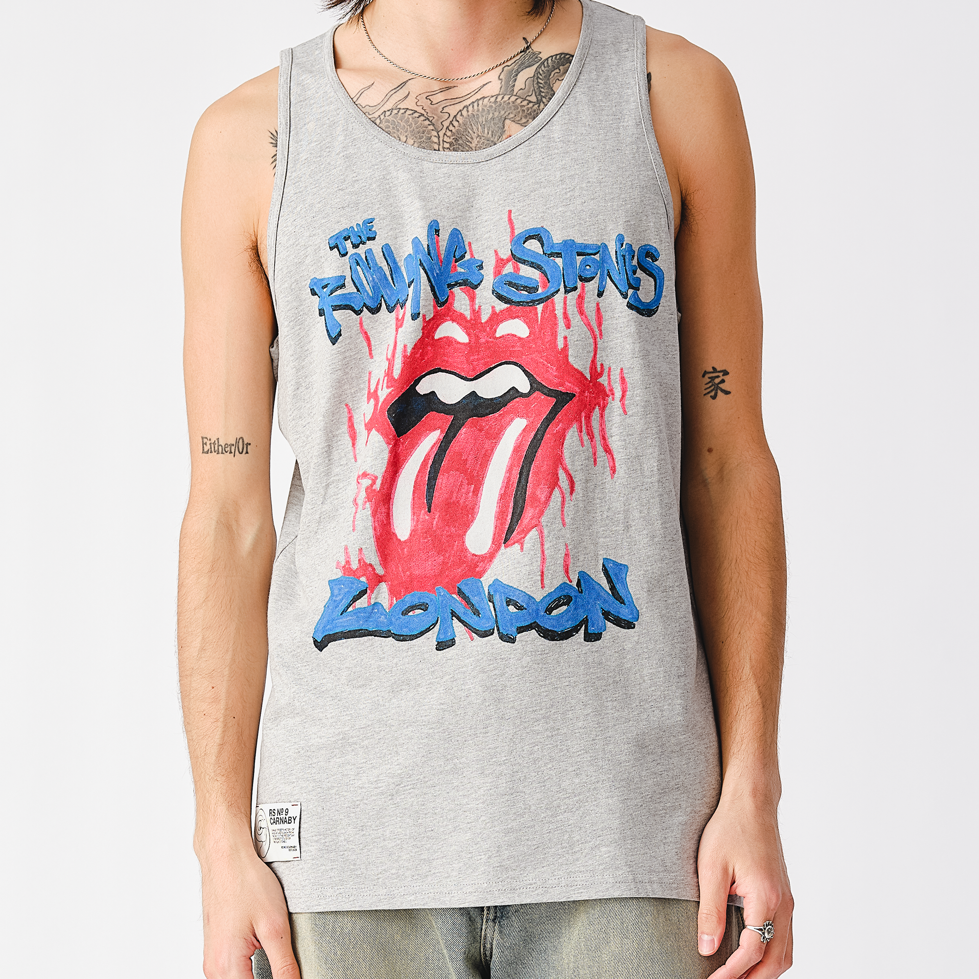 RS No. 9 - The Rolling Stones London Fire Tongue Grey Vest