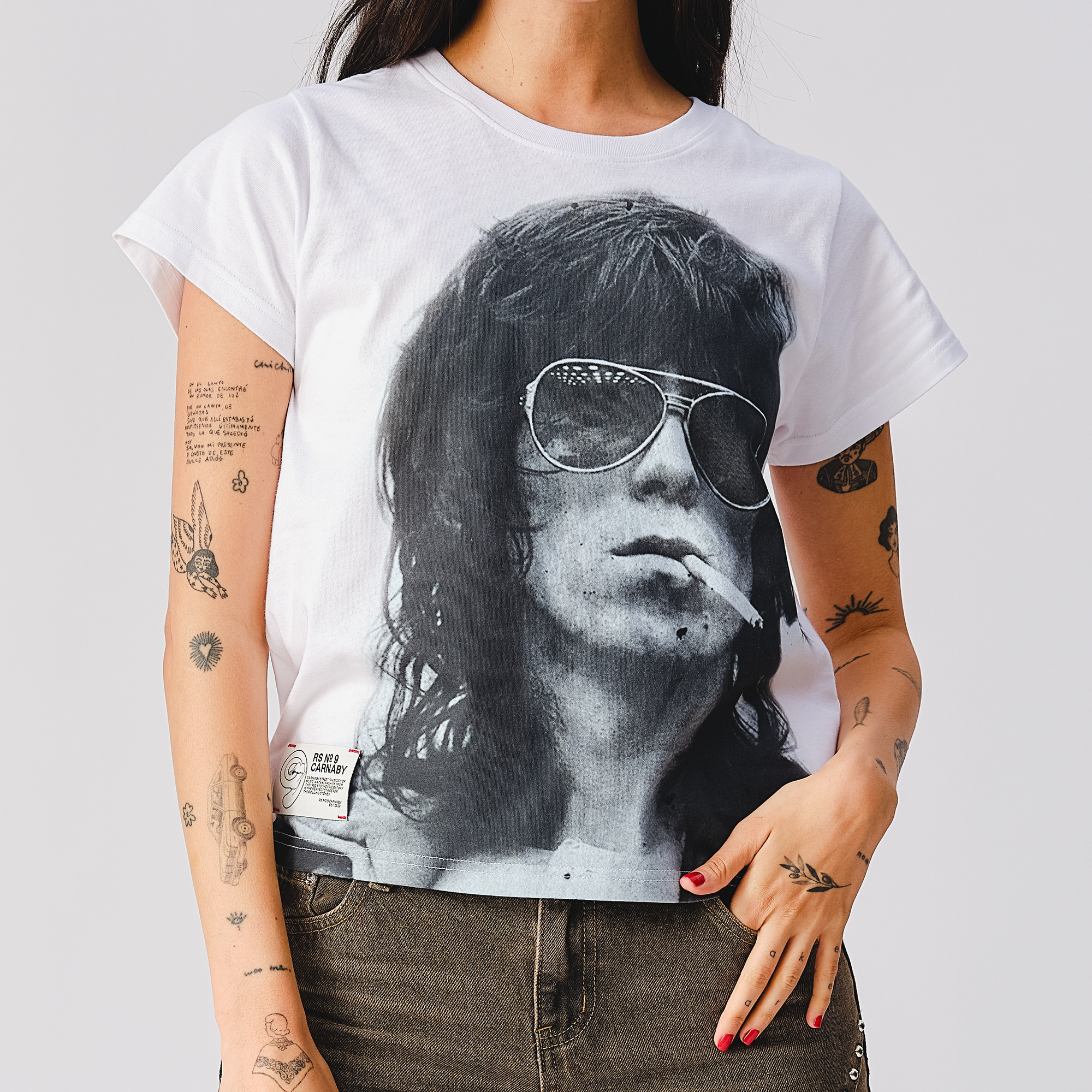 RS No. 9 - Jumbo Print Keith Smoking Photo White Baby Tee