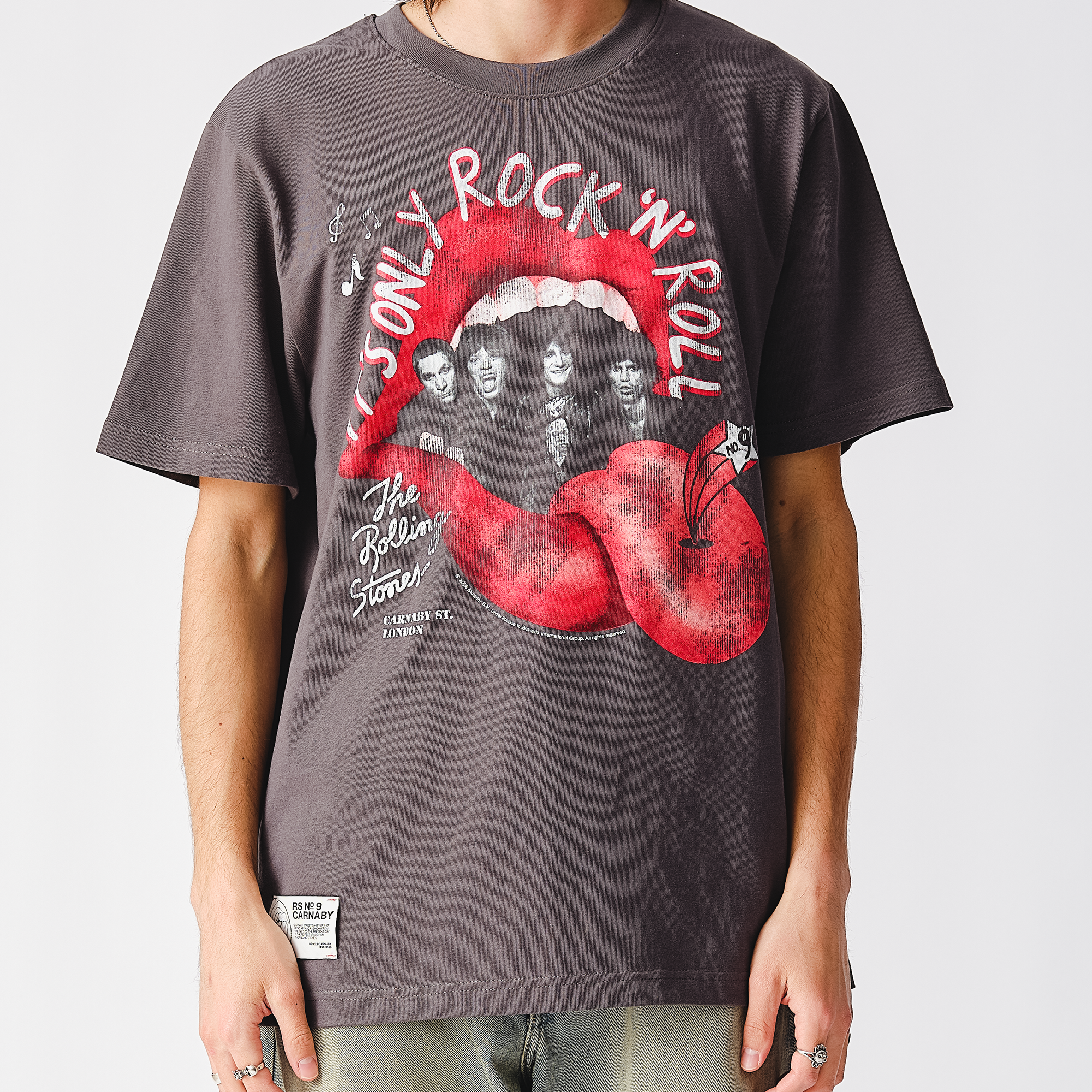 RS No. 9 - It's Only Rock n Roll Pierced Tongue Black Photo T-Shirt