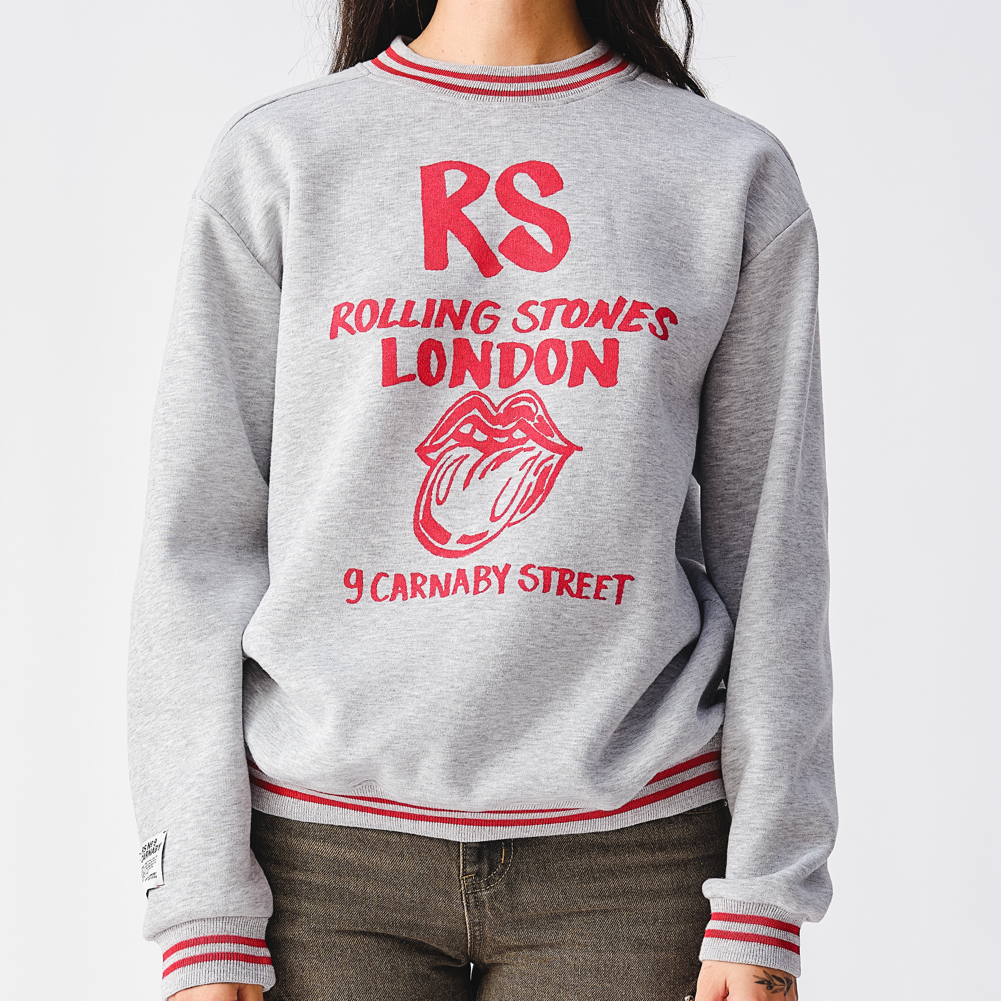 RS No. 9 - Retro Contrast Rib RS London Grey Crewneck Sweater