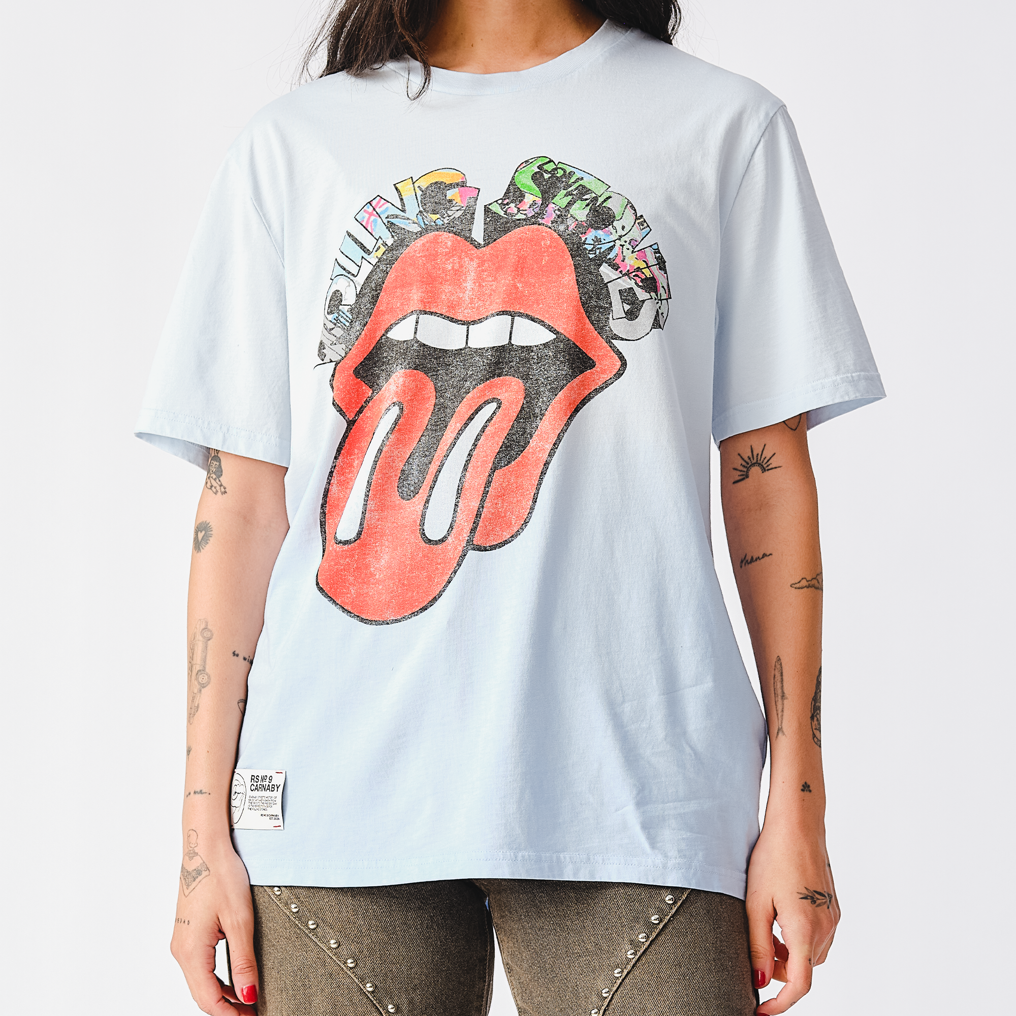 RS No. 9 - Rolling Stones Classic Tone Sketch Spray Tone Blue T-shirt