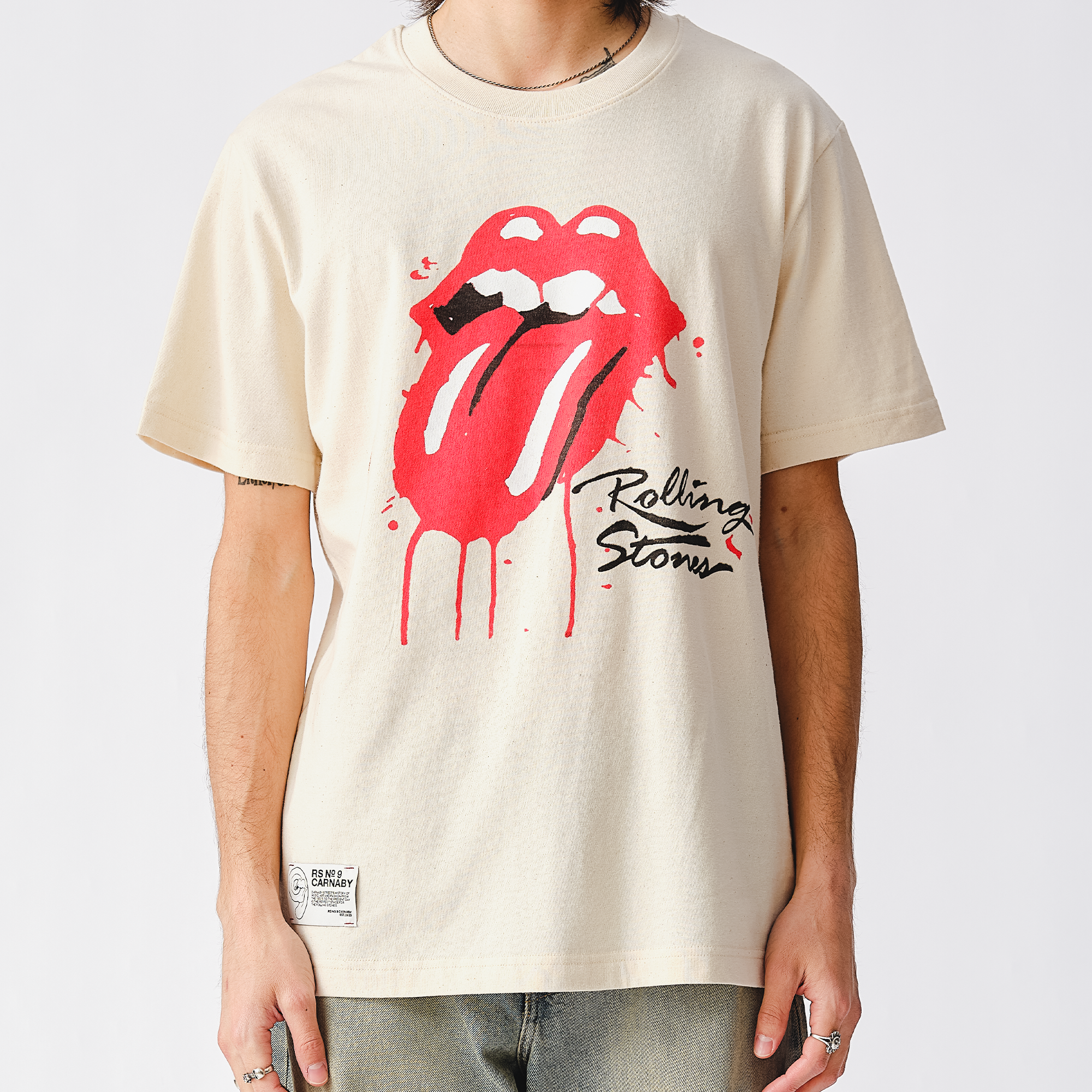 RS No. 9 - Rolling Stones Dripping Tongue Natural T-Shirt