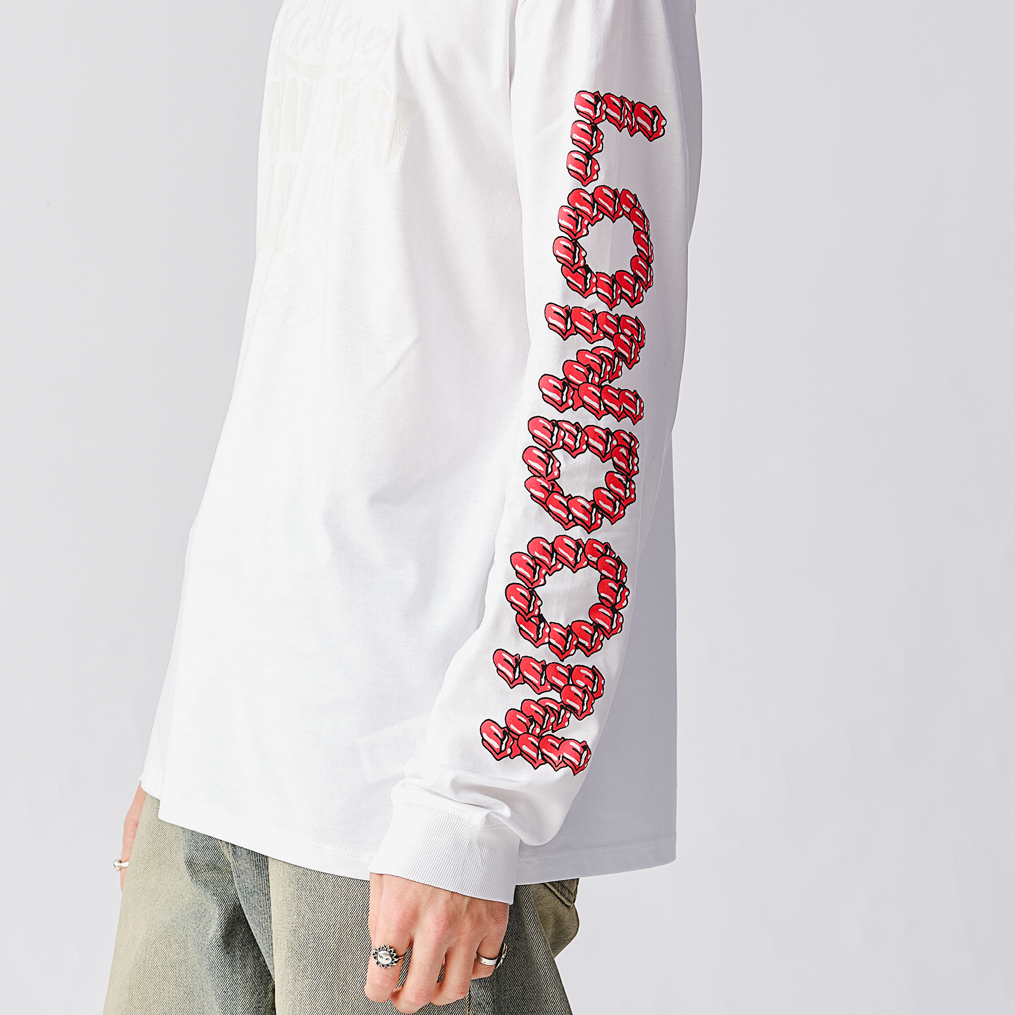 RS No. 9 - Rolling Stones Tonal 3D Print White Longsleeve T-Shirt