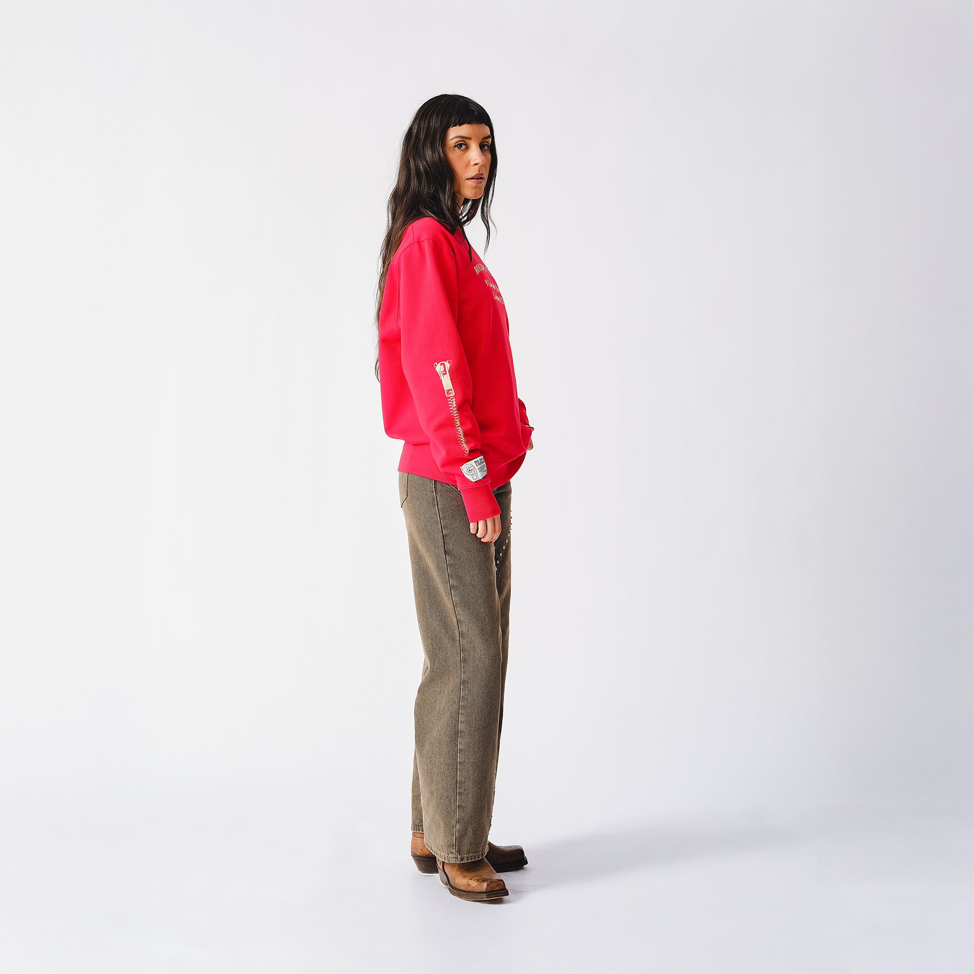 RS No. 9 - Rolling Stones Zipper Sleeve Red Crewneck Sweater