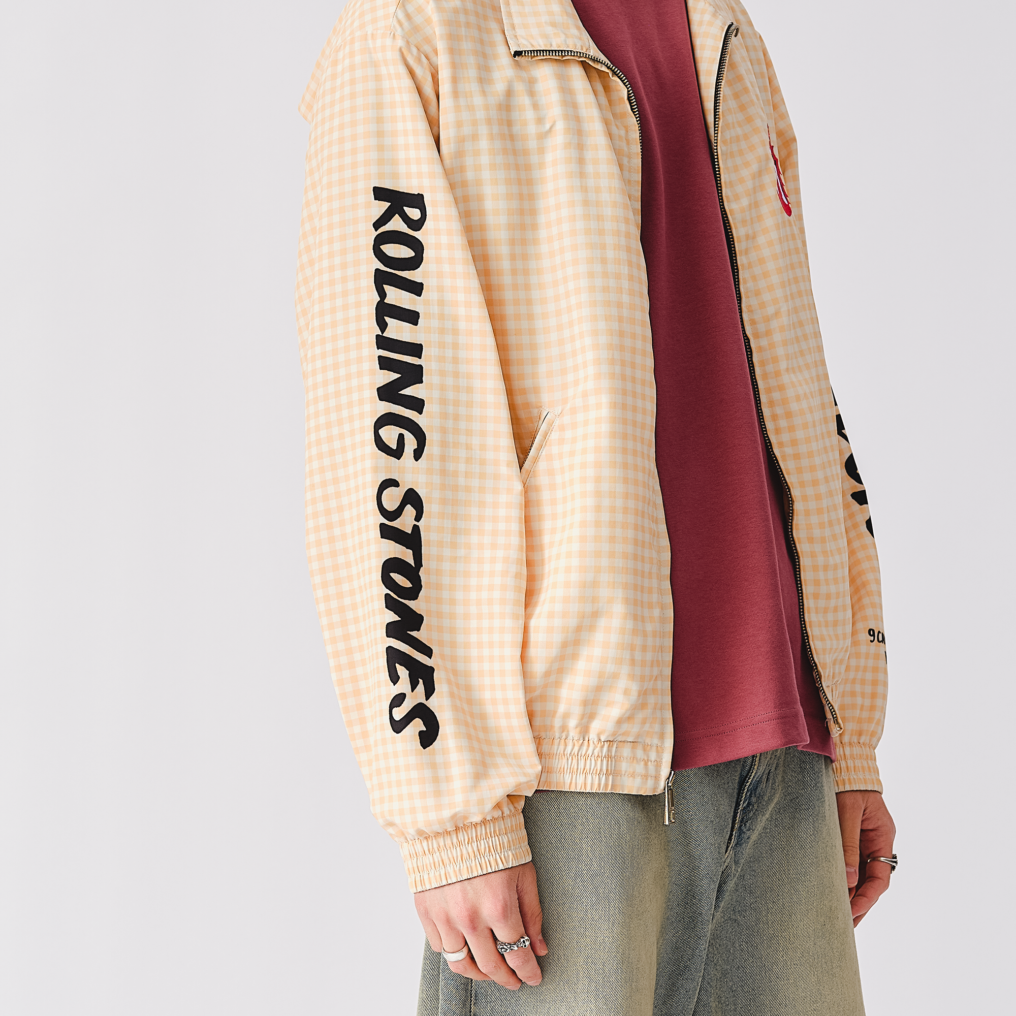RS No. 9 - The Rolling Stones Natural Check Harrington Windbreaker Jacket