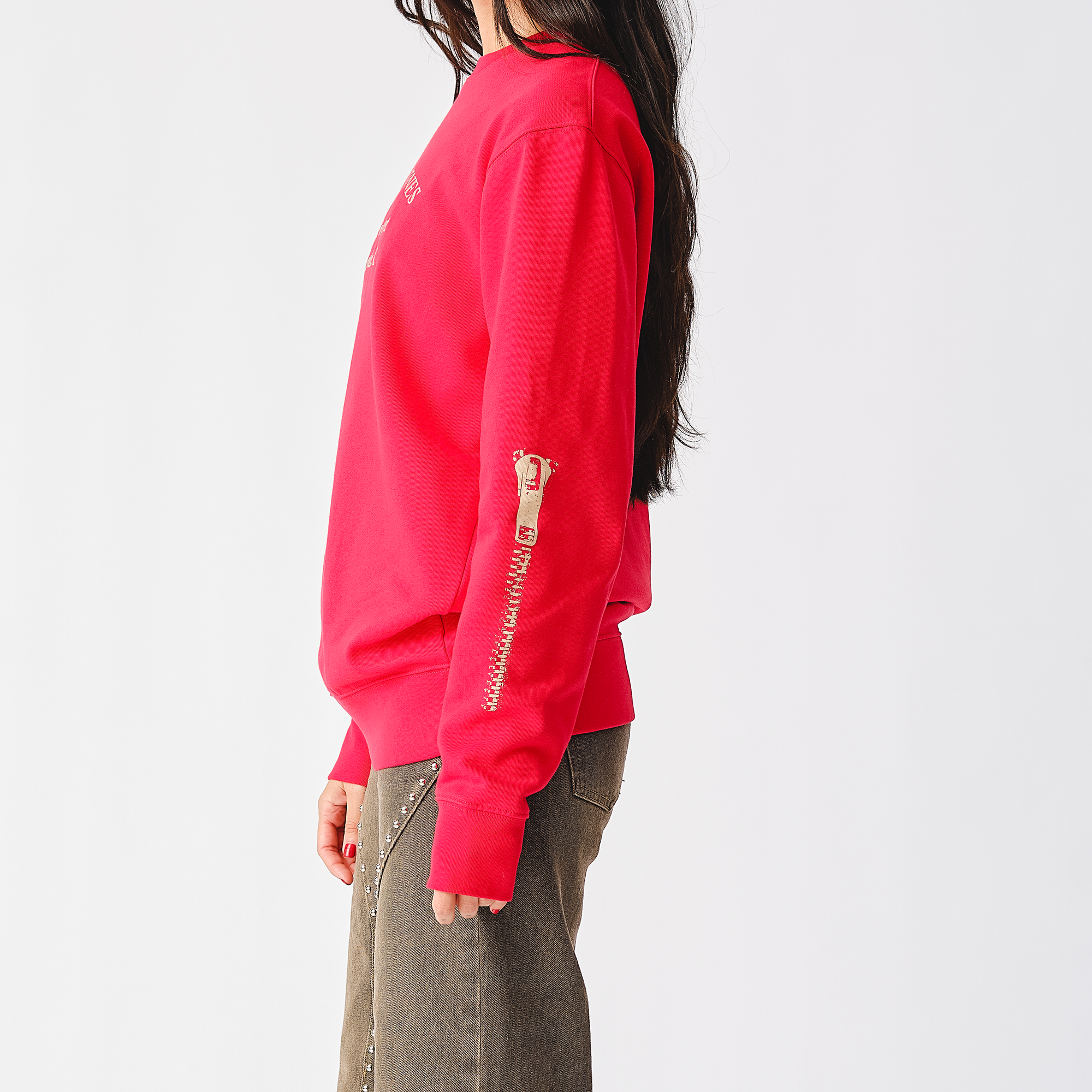 RS No. 9 - Rolling Stones Zipper Sleeve Red Crewneck Sweater