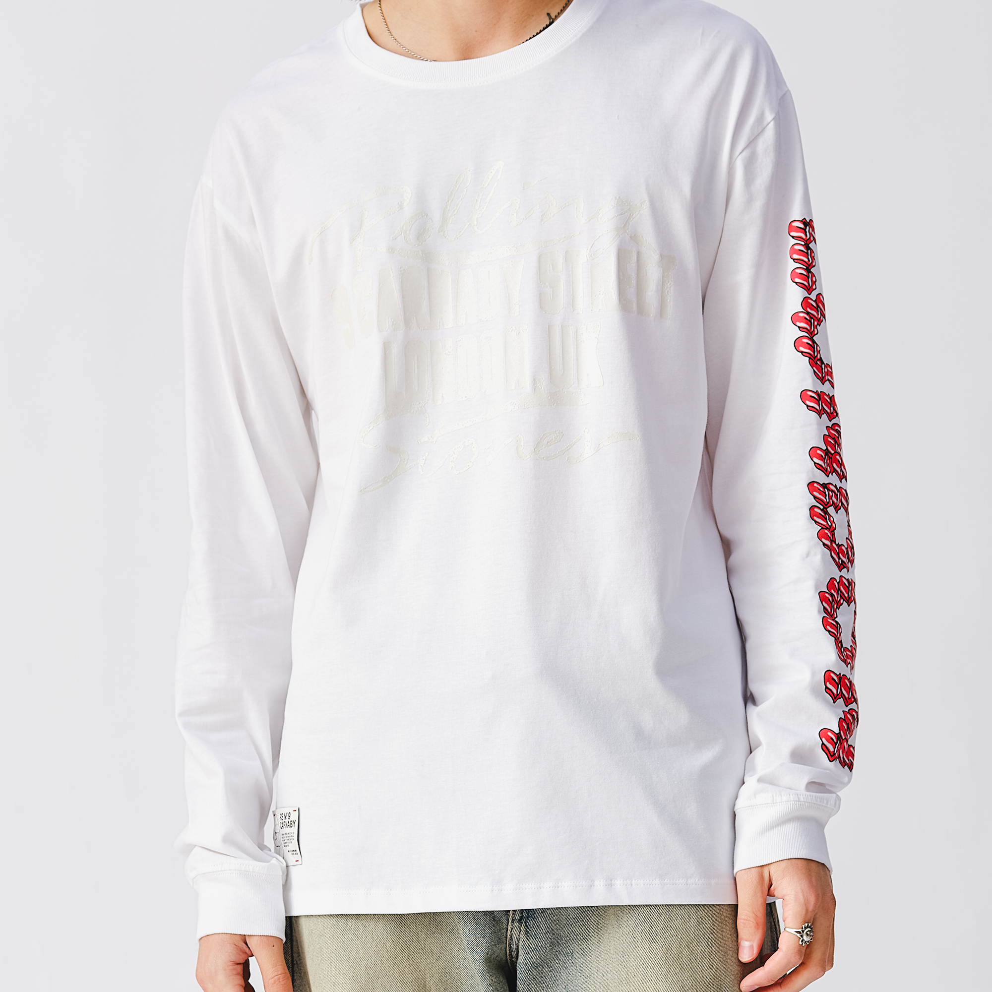 RS No. 9 - Rolling Stones Tonal 3D Print White Longsleeve T-Shirt