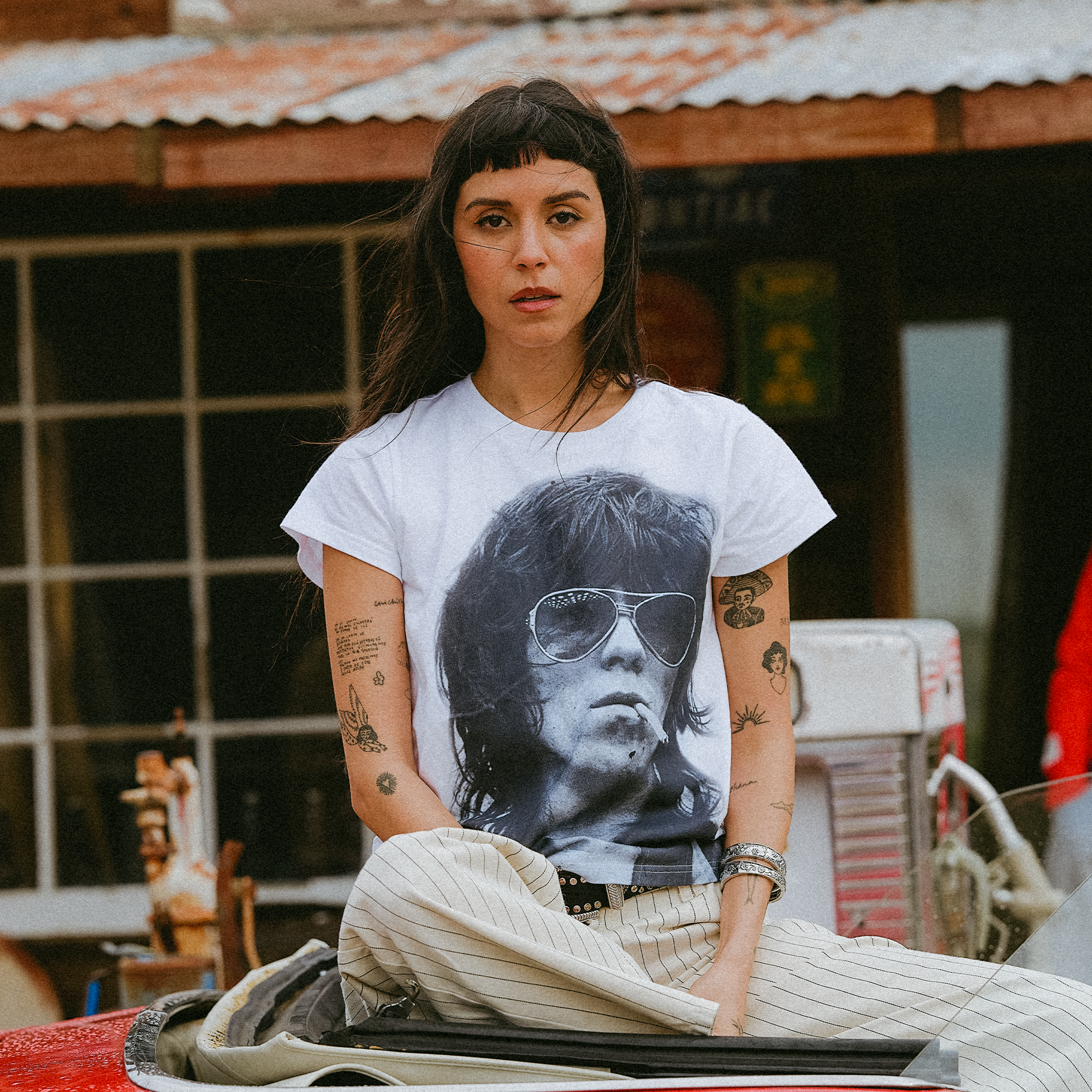 RS No. 9 - Jumbo Print Keith Smoking Photo White Baby Tee