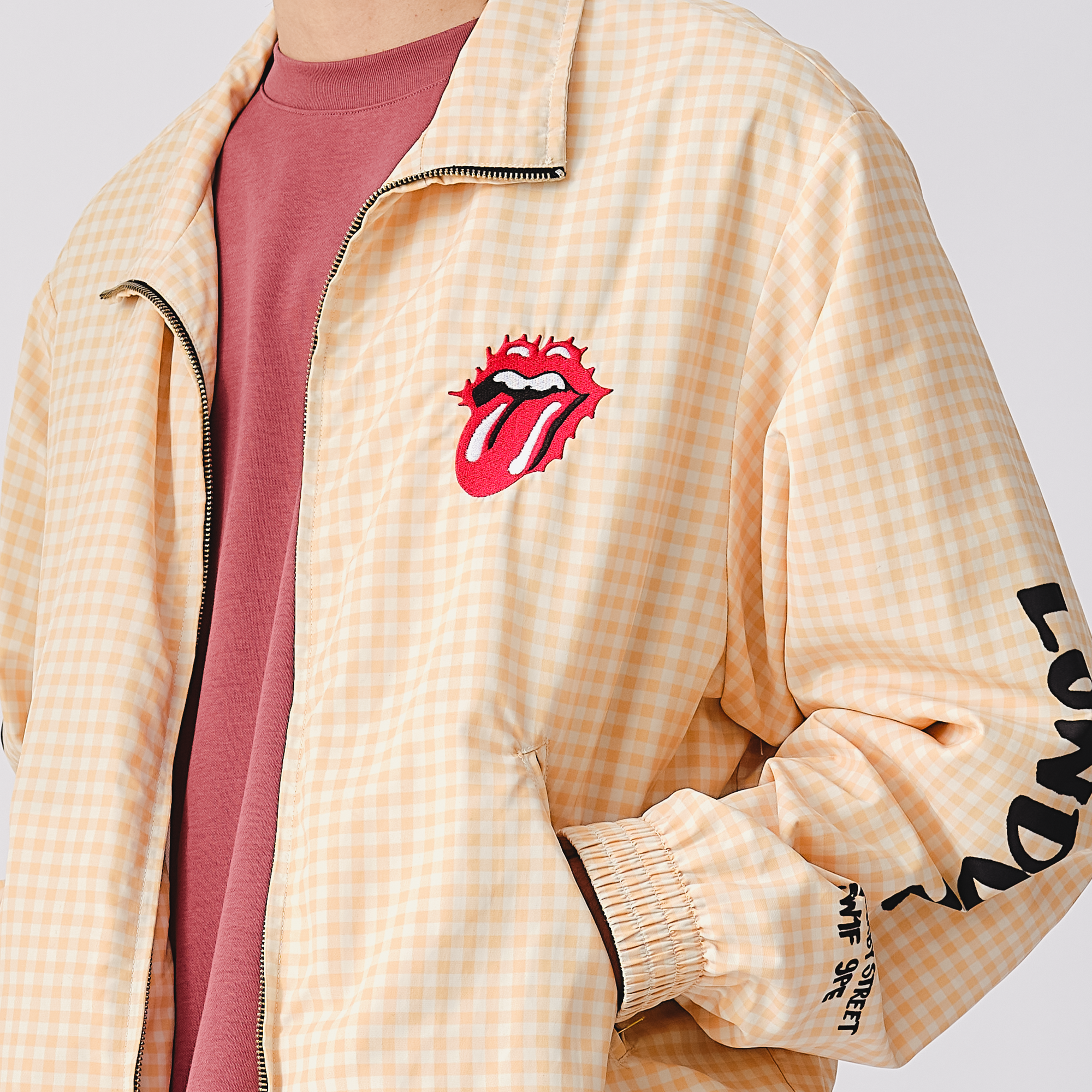 RS No. 9 - The Rolling Stones Natural Check Harrington Windbreaker Jacket