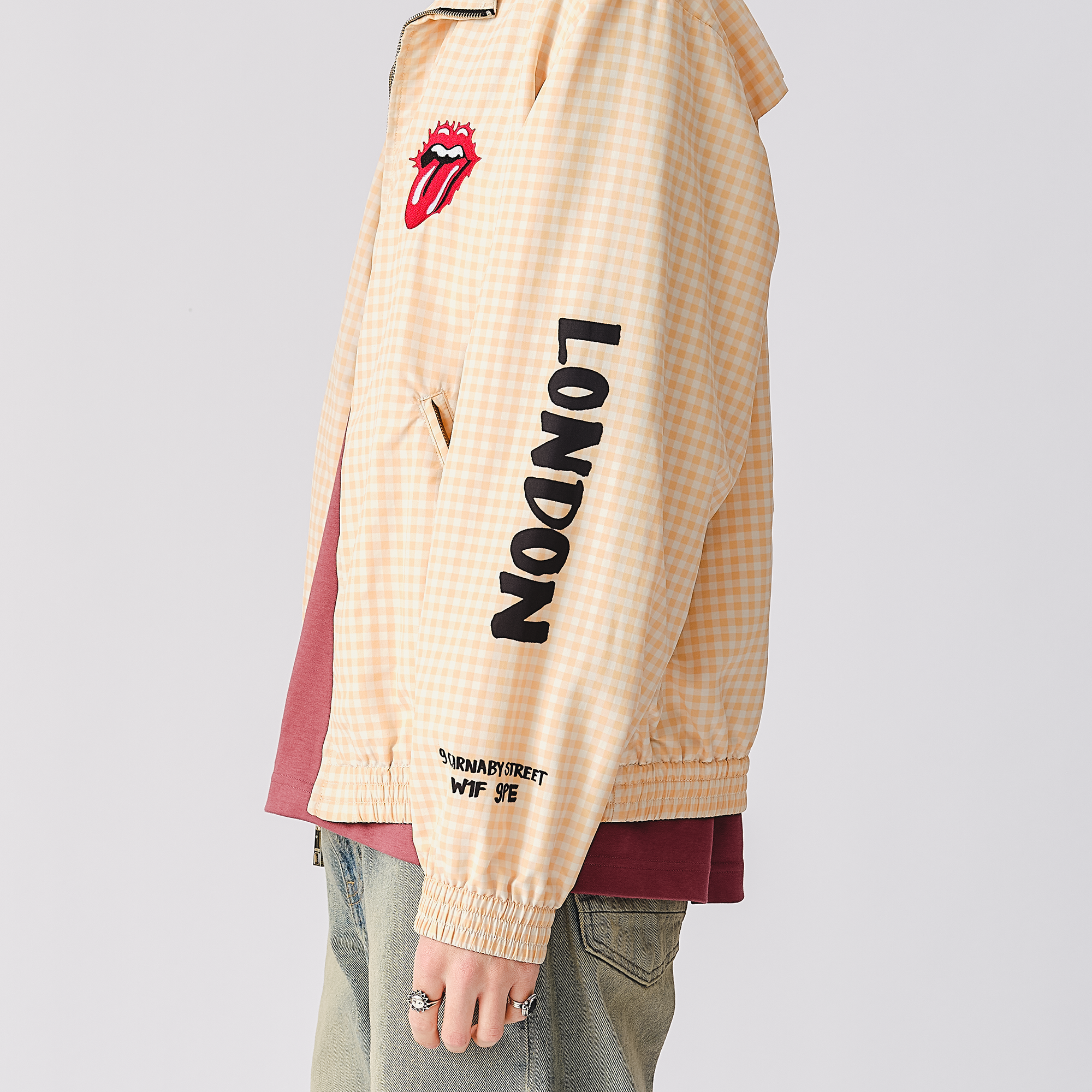 RS No. 9 - The Rolling Stones Natural Check Harrington Windbreaker Jacket