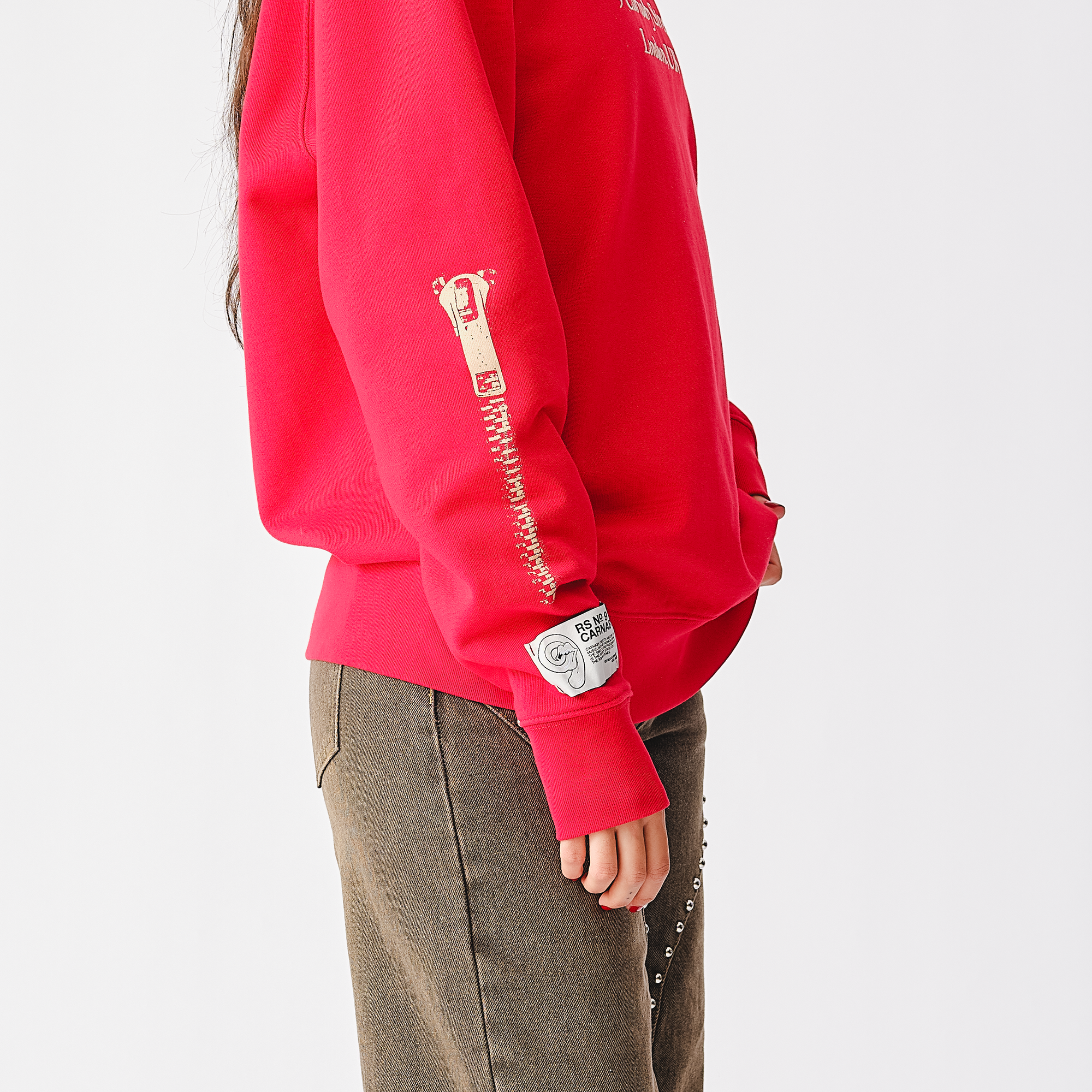 RS No. 9 - Rolling Stones Zipper Sleeve Red Crewneck Sweater