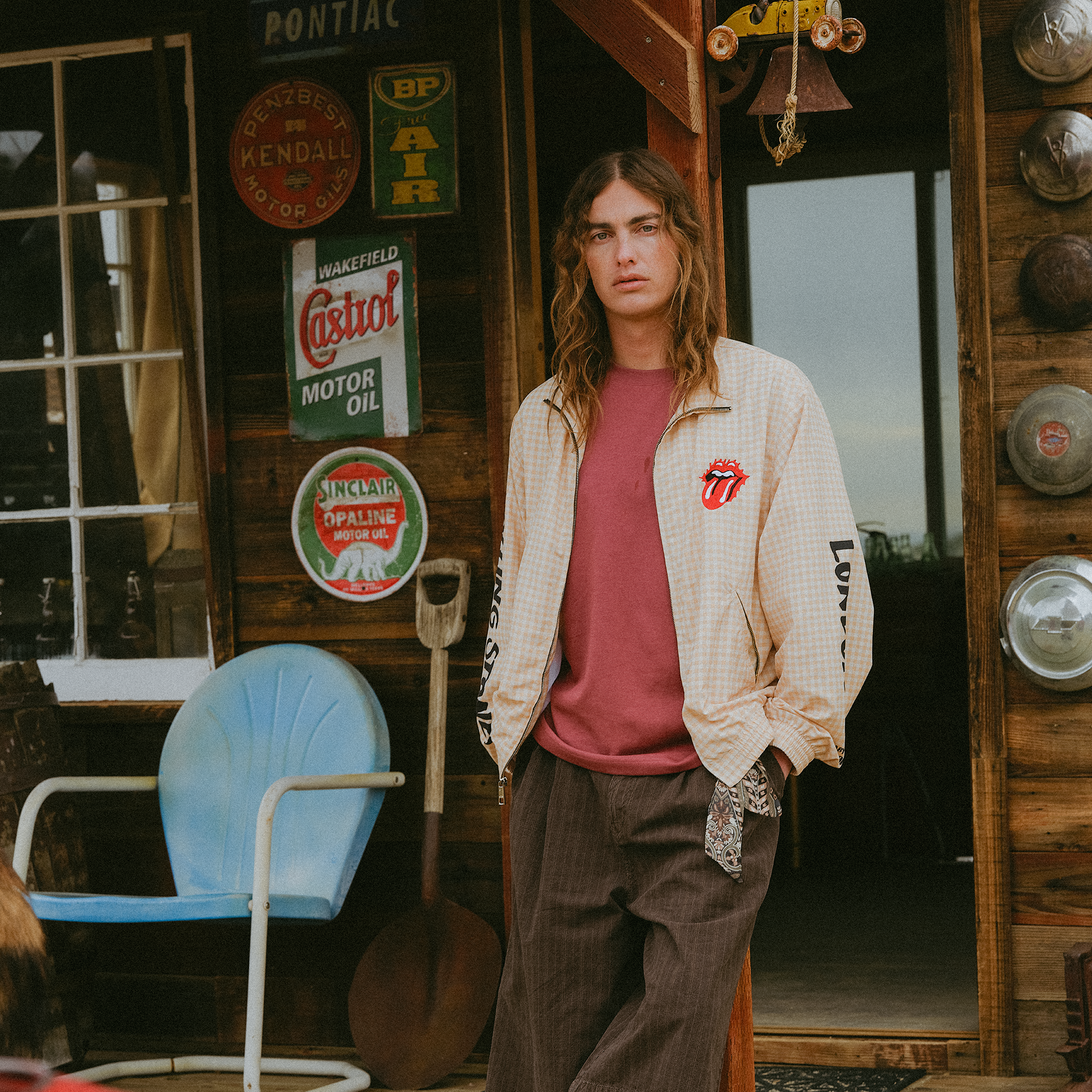 RS No. 9 - The Rolling Stones Natural Check Harrington Windbreaker Jacket