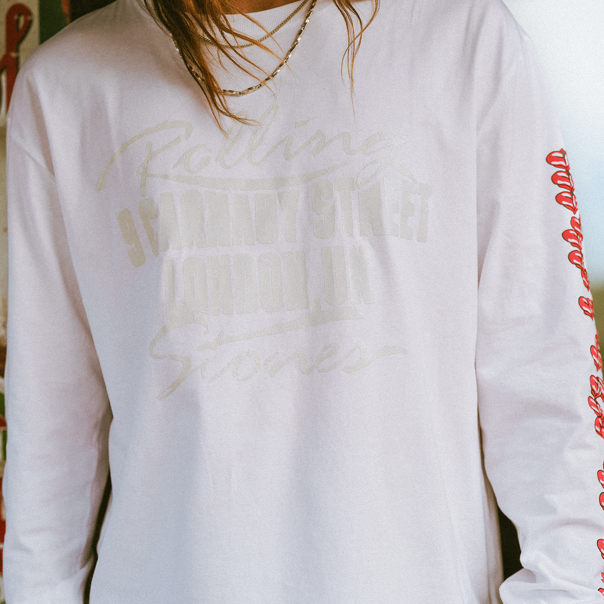 RS No. 9 - Rolling Stones Tonal 3D Print White Longsleeve T-Shirt