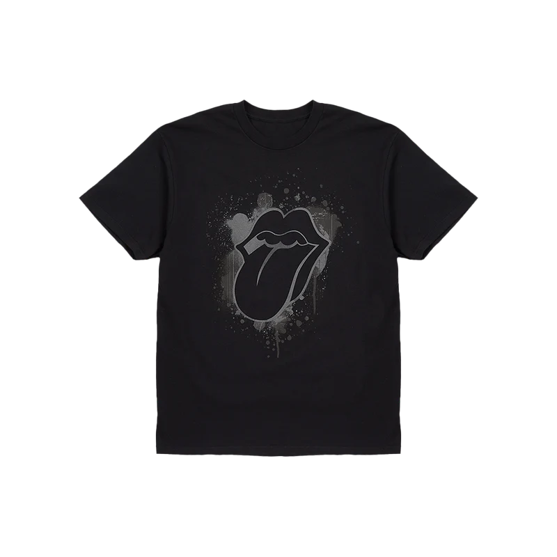 The Rolling Stones - Paint It Black Reflective Tonal Splatter Tongue Print T-shirt