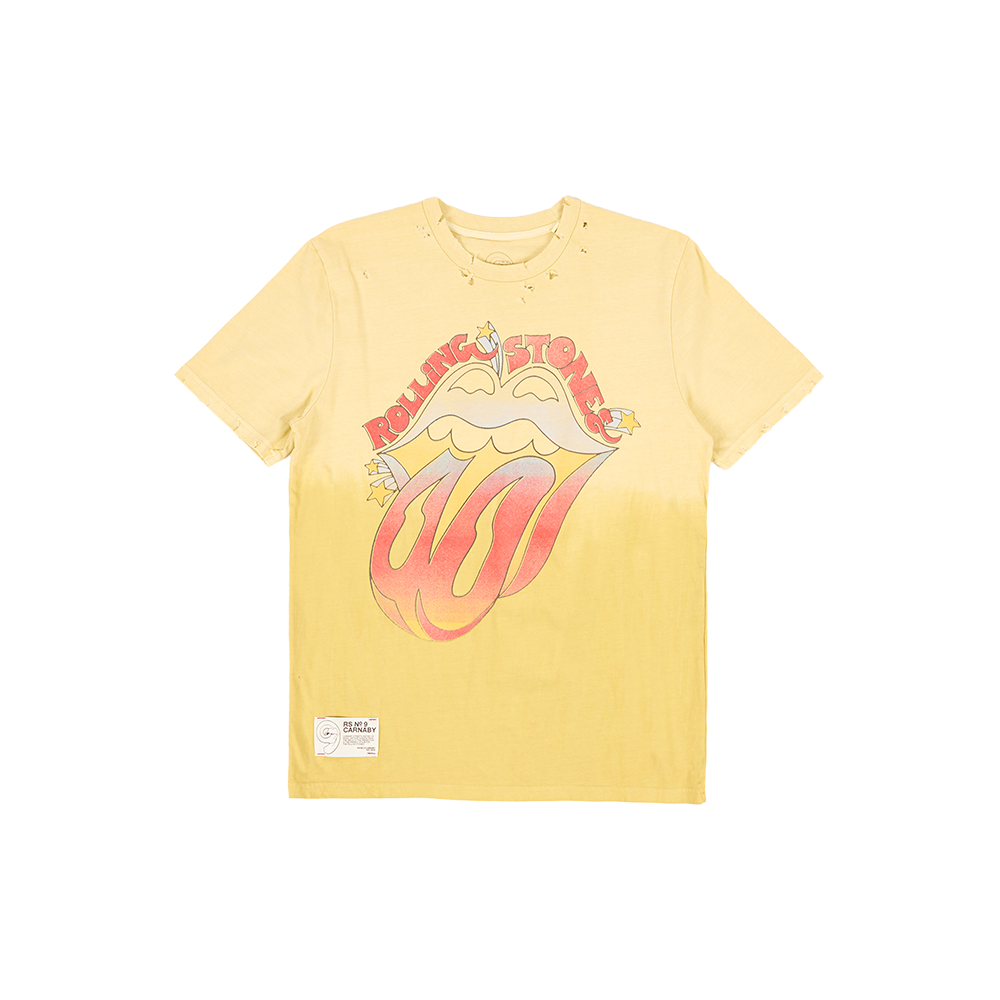 RS No. 9 - Rolling Stones Logo Distressed Washed Yellow T-Shirt