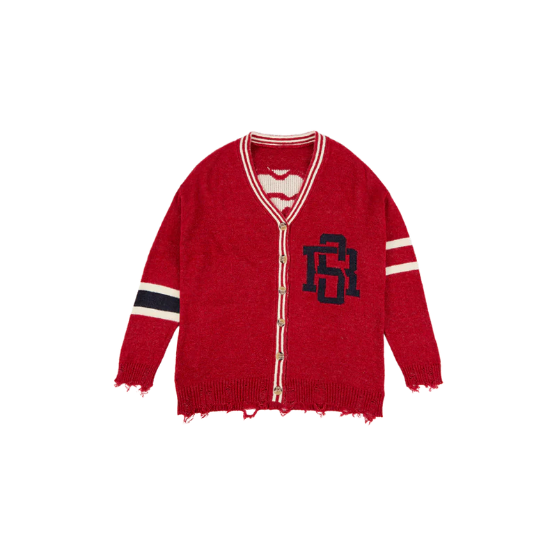 RS No. 9 - DISTRESSED RED VARSITY CARDIGAN
