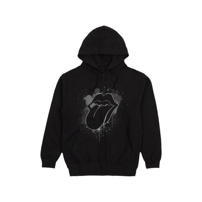 The Rolling Stones - Paint It Black Reflective Tonal Splatter Tongue Print Zip Hoodie