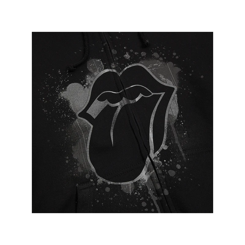 The Rolling Stones - Paint It Black Reflective Tonal Splatter Tongue Print Zip Hoodie