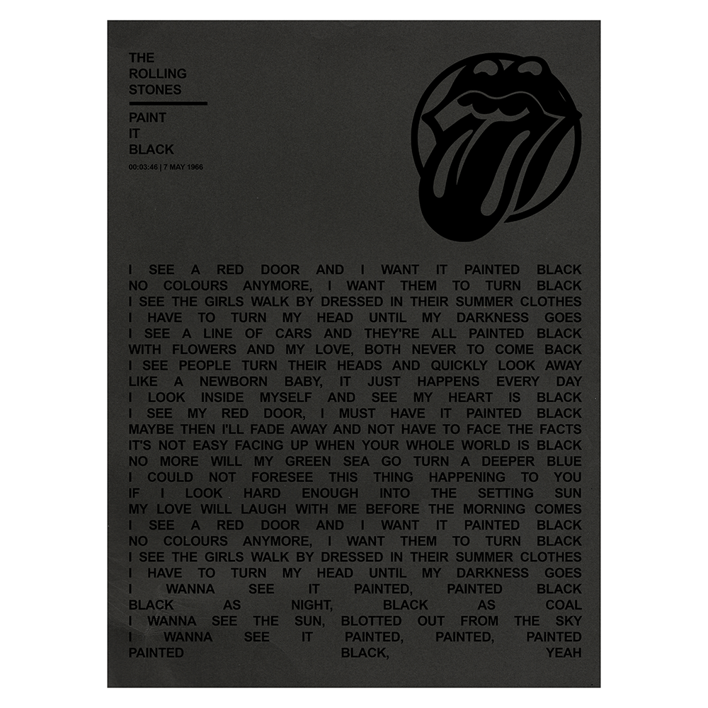 The Rolling Stones - Paint It Black Tonal Lyric Poster