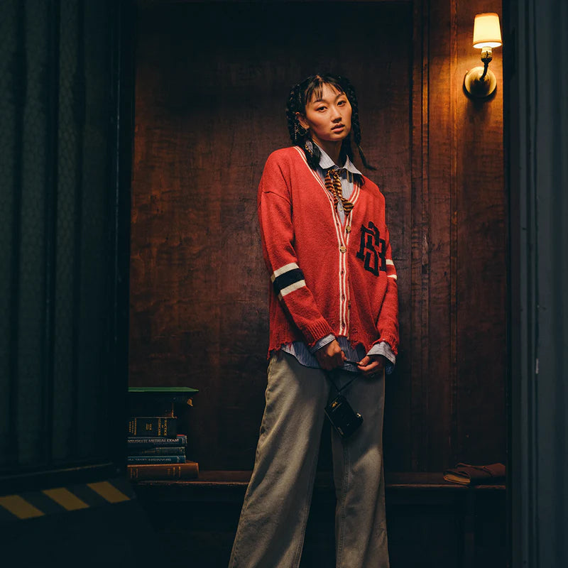RS No. 9 - DISTRESSED RED VARSITY CARDIGAN
