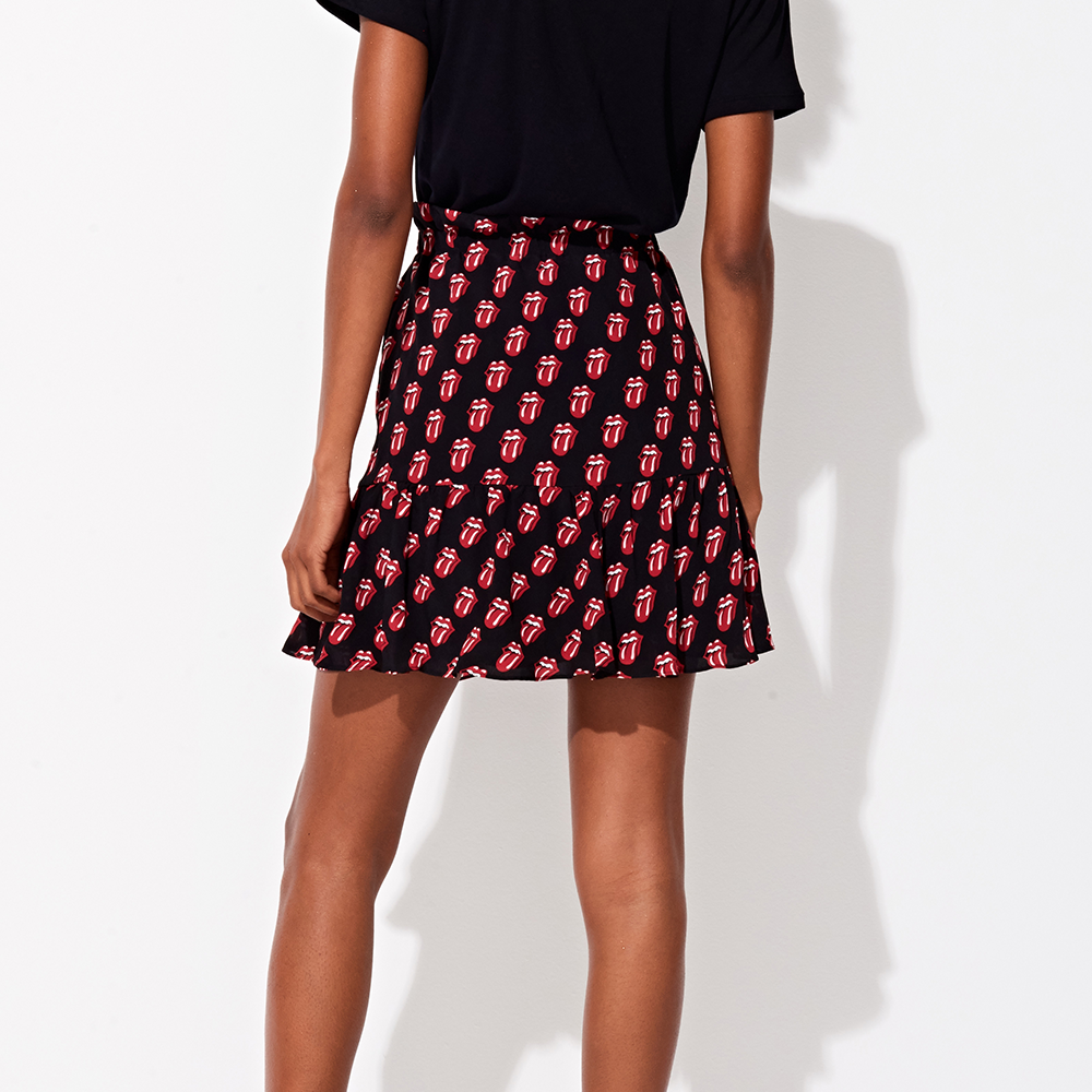 The Rolling Stones - Triya x Stones Tongue Print Mini Silk Skirt