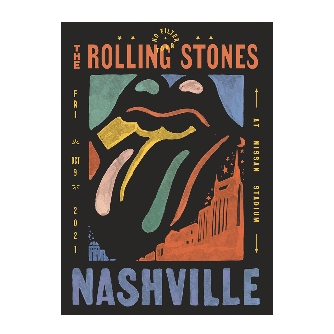 The Rolling Stones - Nashville No Filter 2021 Tour Lithograph